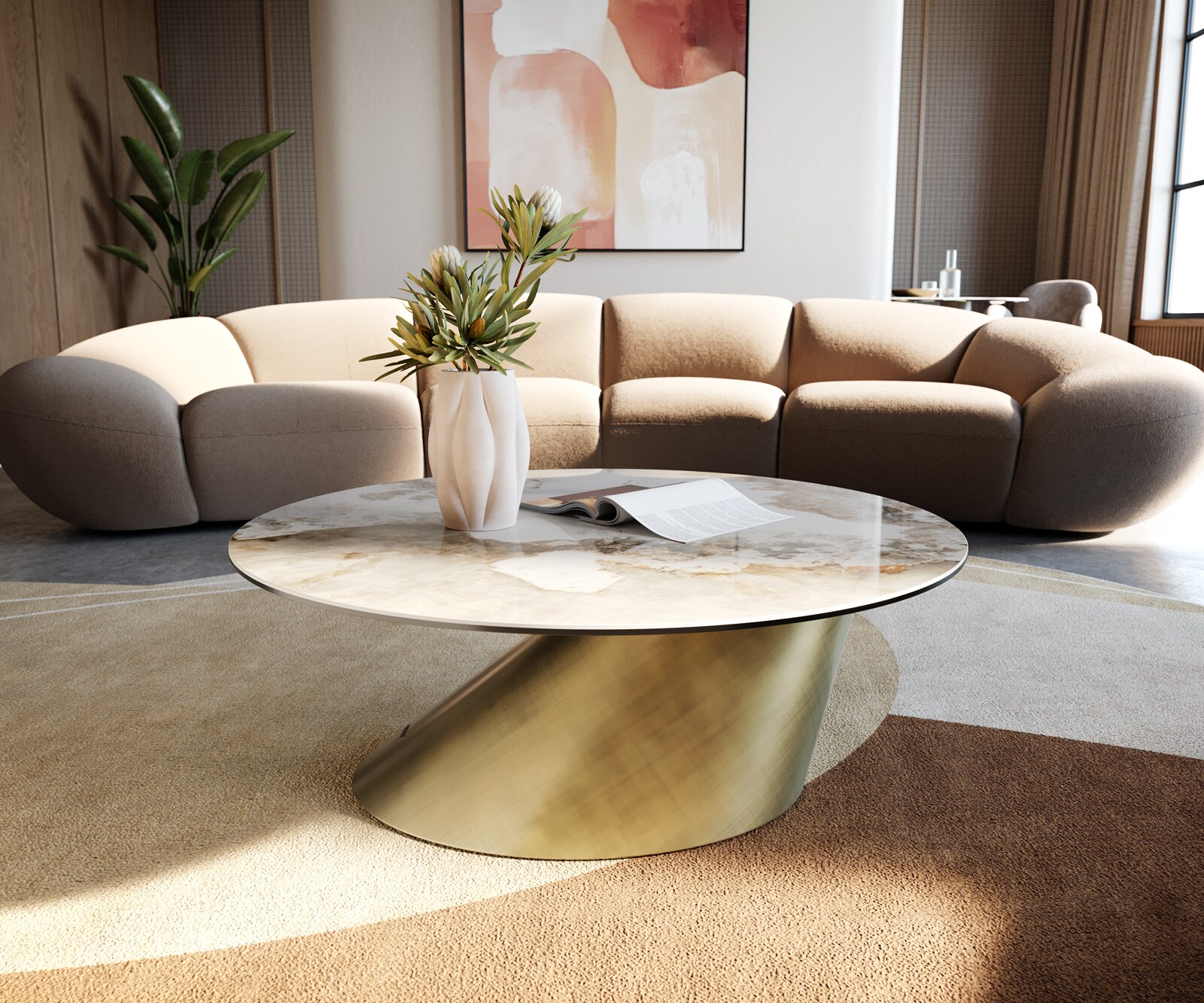 Couchtisch Edge Rund 90x90 cm Keramik Minas Melange Conis Metallic Gold 1