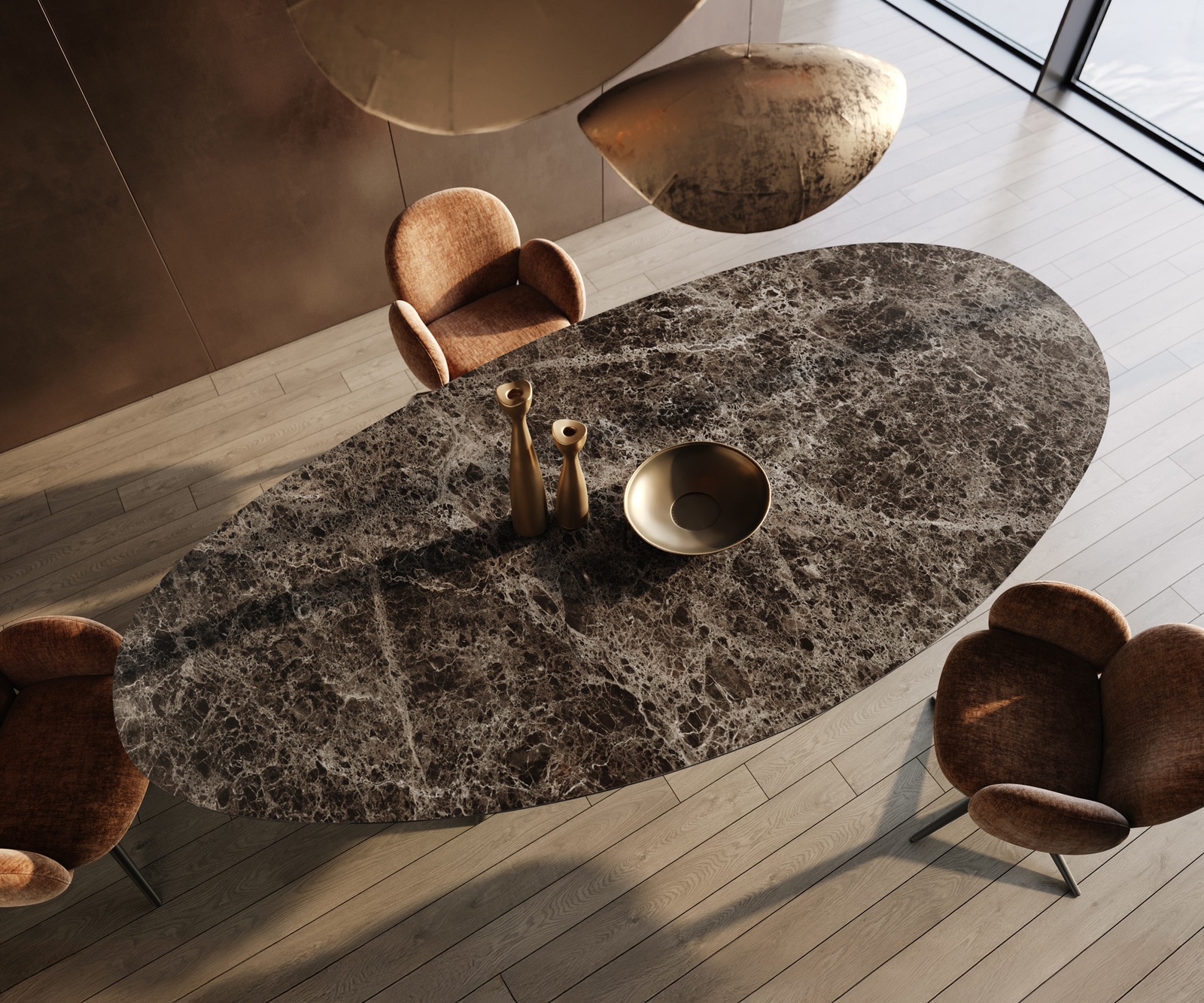 Esstisch Edge Oval 315x150 cm Keramik Emperador Extra Lucidato Dunkelbraun Estelar rund Metall Schwarz 4