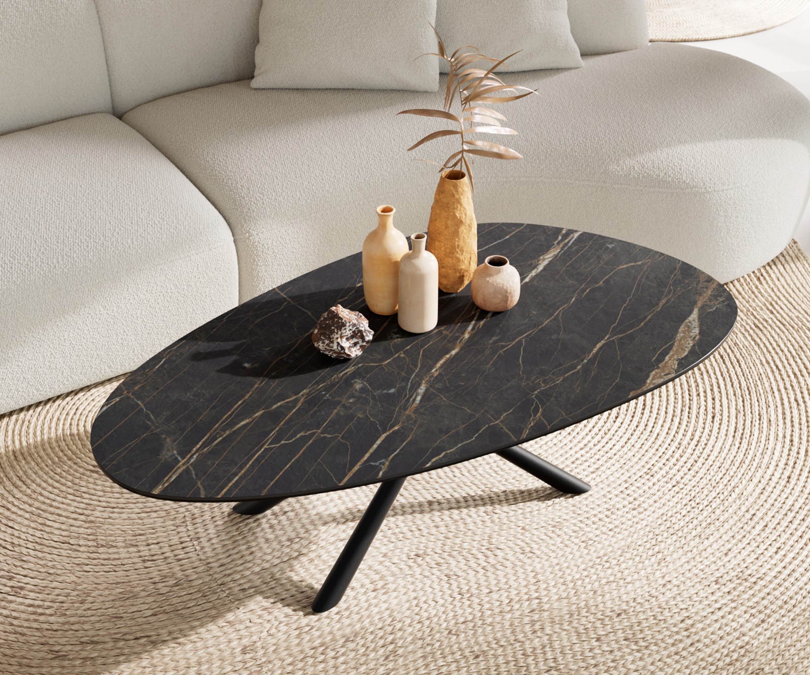 Couchtisch Edge Oval 140x75 cm Keramik Laminam® Noir Desir Braun Sarity Metall Schwarz 4