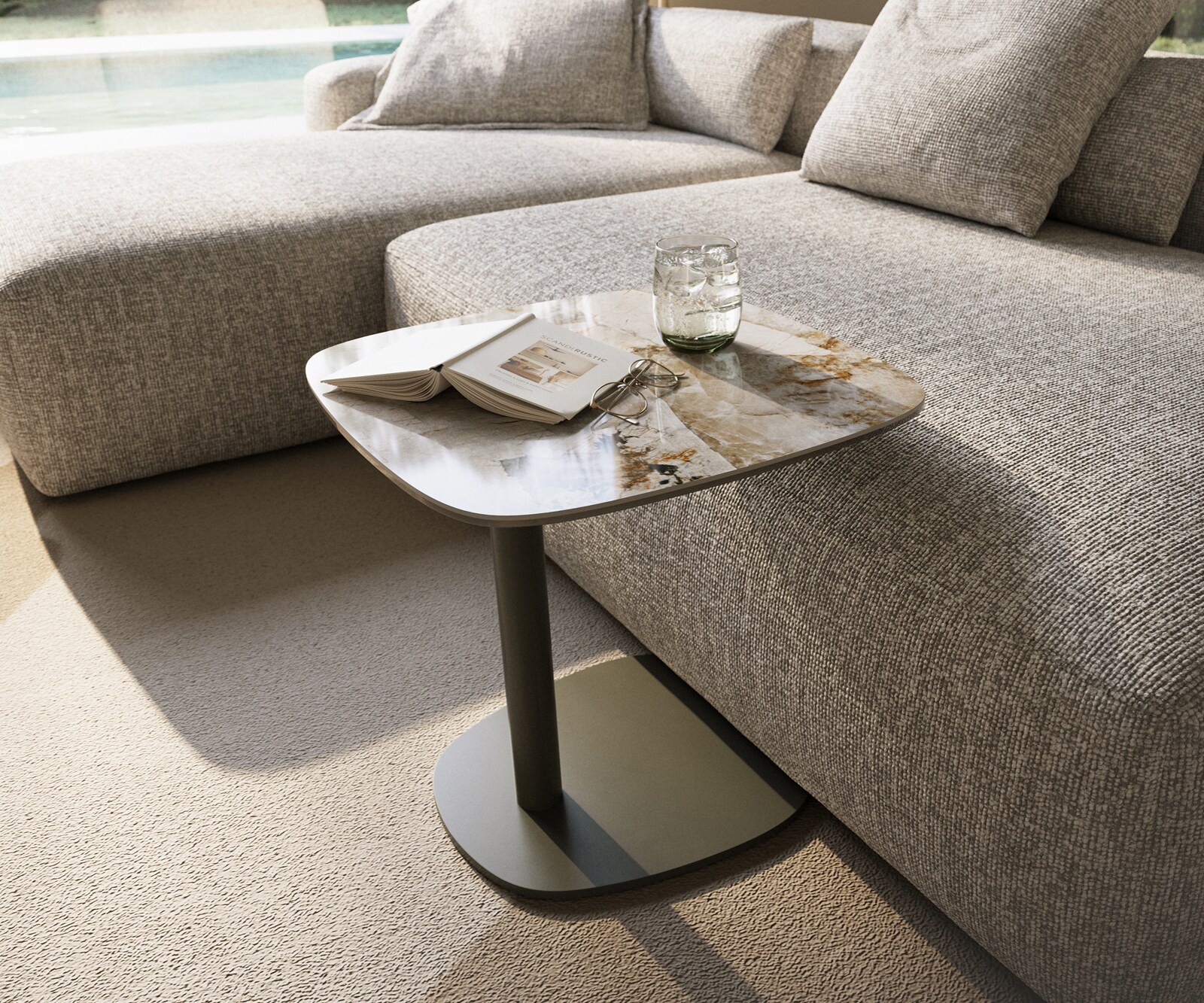 Beistelltisch Edge Boot 50x50 cm Keramik Patagonia Poliert Eleny Metall Effektfinish Titan 1
