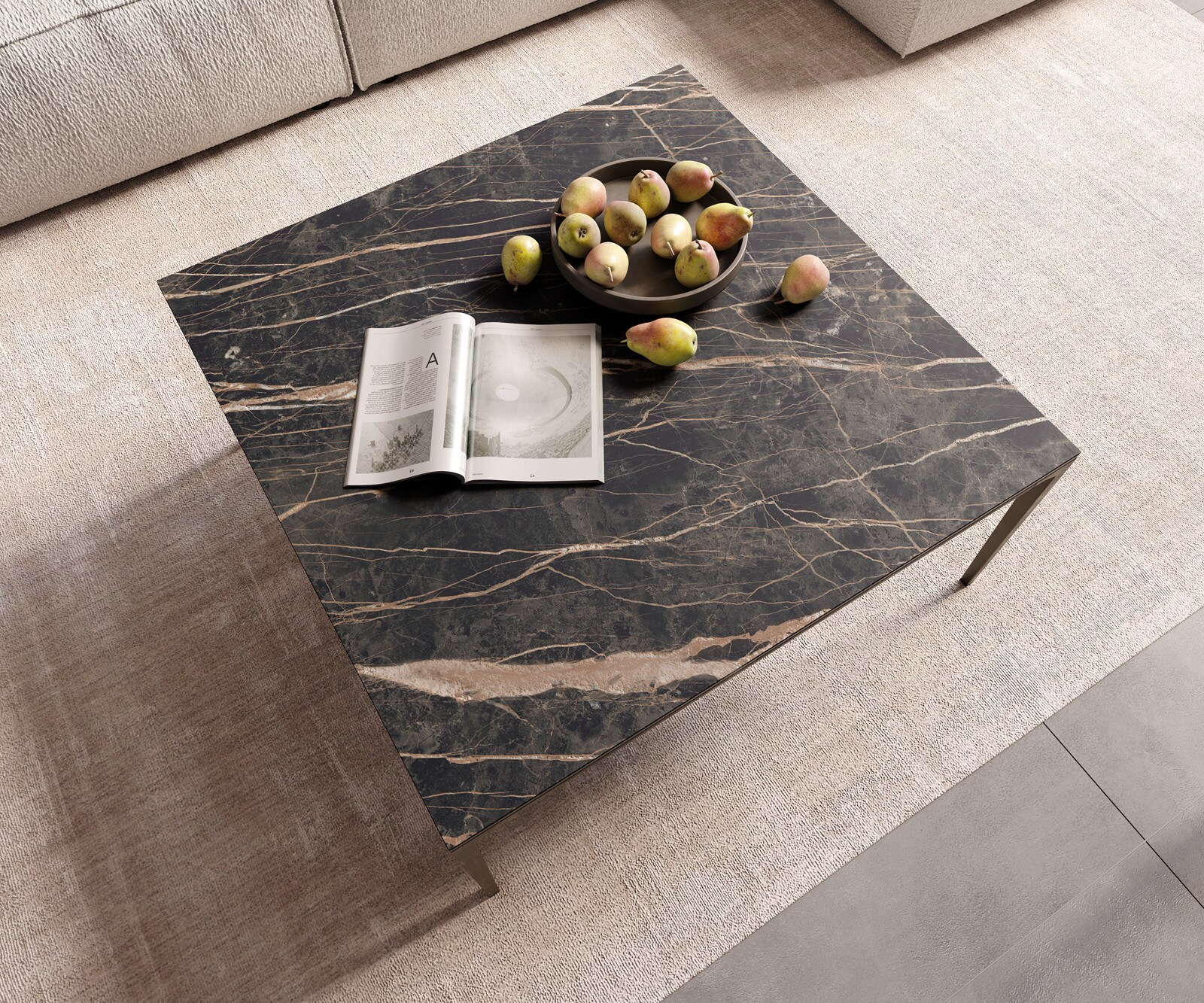 Couchtisch Levente 85x85 cm Keramik Laminam® Noir Desir Braun Gestell Metall Effektfinish Titan 4