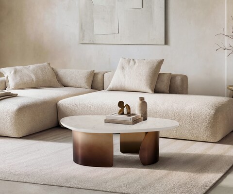 Couchtisch Marvello 100x50 cm Marmor Weiß Metall Gold Ombre