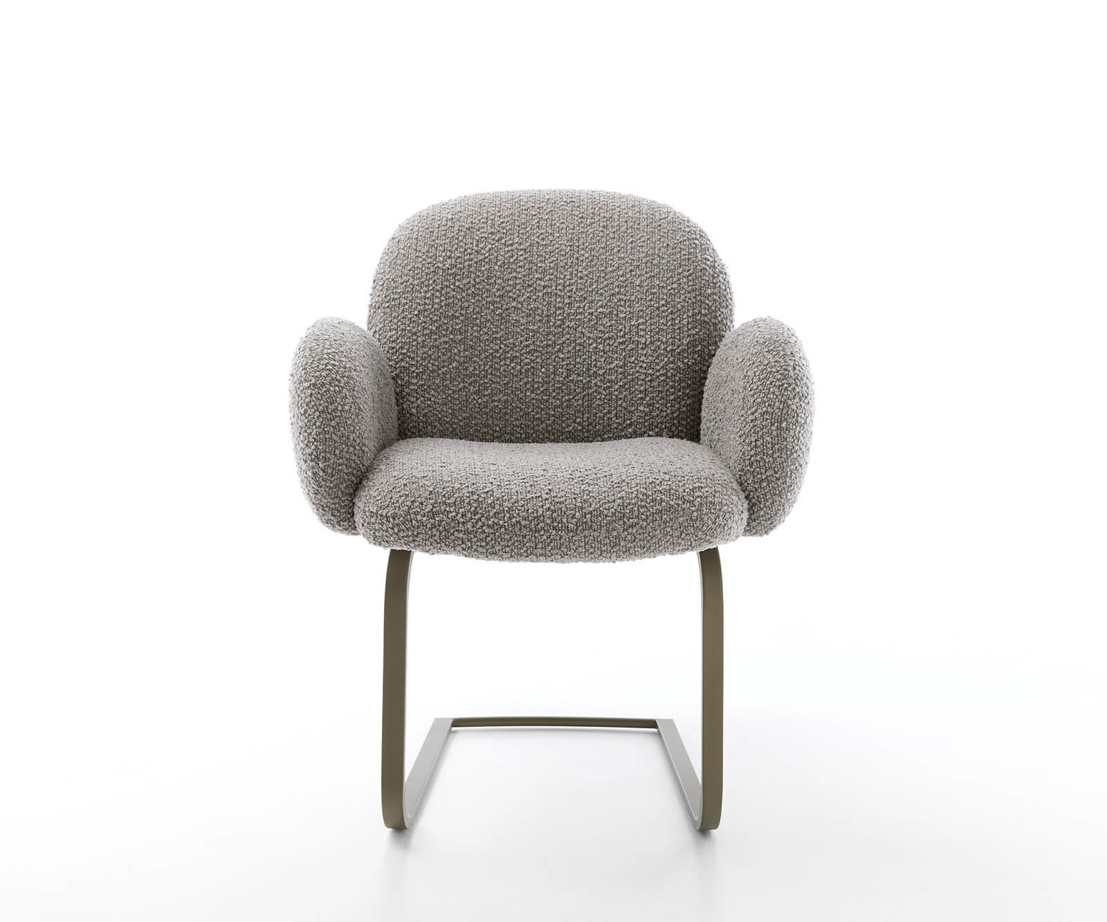 Freischwinger Nube-Flex mit Armlehnen Bouclé Silbergrau Freischwinger flach Effektfinish Titan Taschenfederkern 2