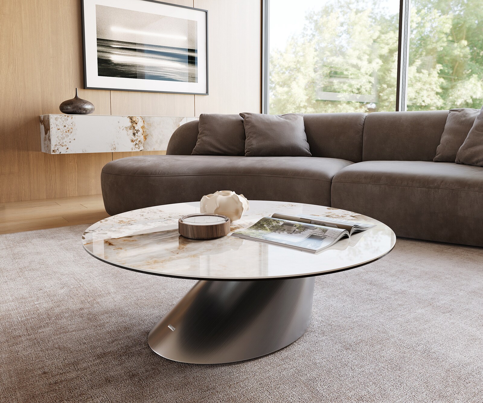 Couchtisch Edge Rund 100x100 cm Keramik Minas Melange Conis Edelstahl gebür günstig online kaufen