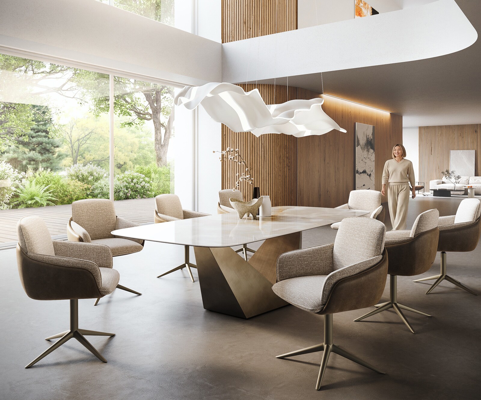 Esstisch Edge Boot 270x120 cm Keramik Iris FMG Onice Grigio Prisma Metallic Gold 7