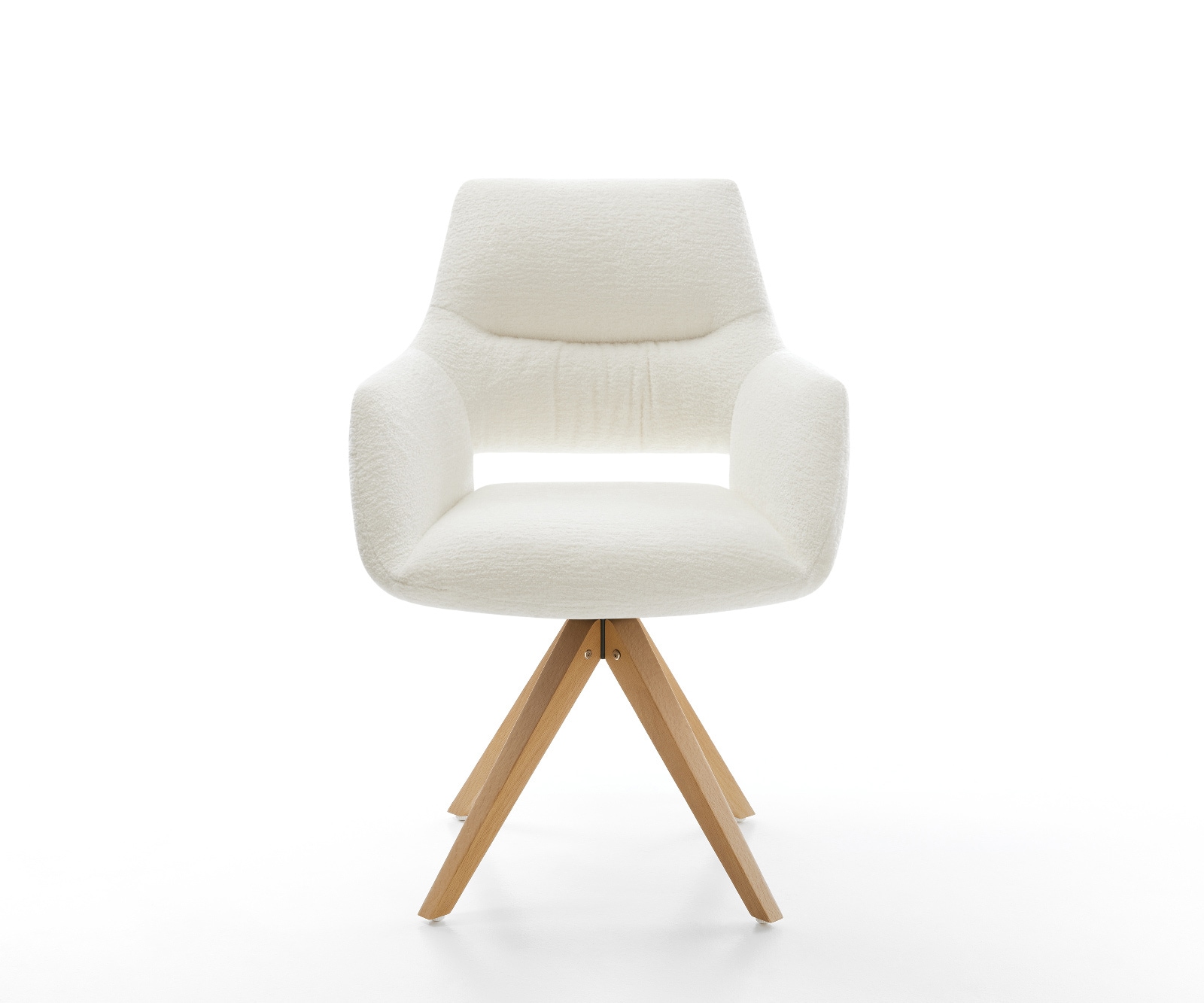 Drehstuhl Yago-Flex mit Armlehnen Bouclé Soft Beige Holzgestell kantig Natur 360° drehbar Taschenfederkern 1