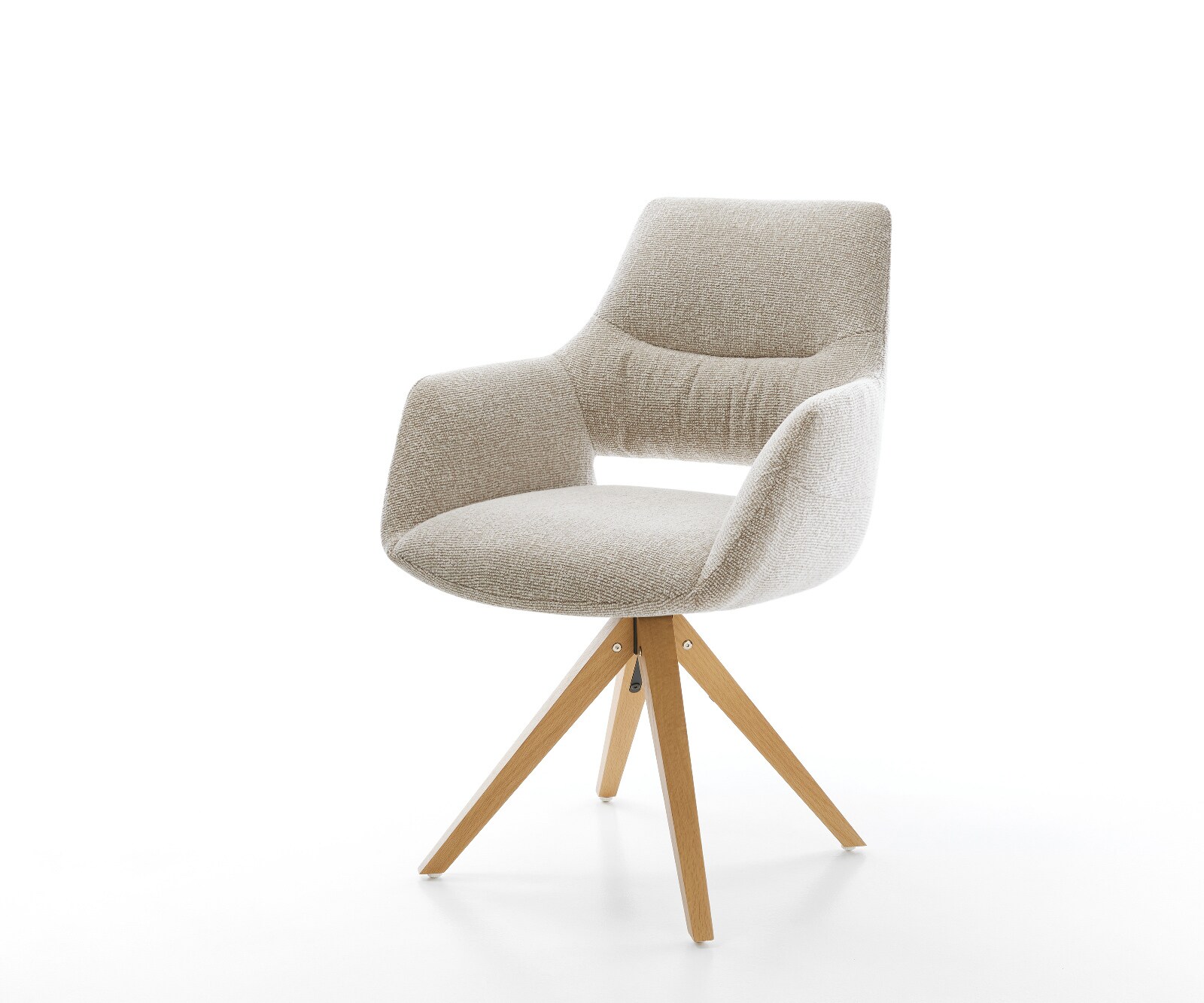 Drehstuhl Yago-Flex mit Armlehnen Webstoff Soft Beige Holzgestell kantig Natur 360° drehbar Taschenfederkern