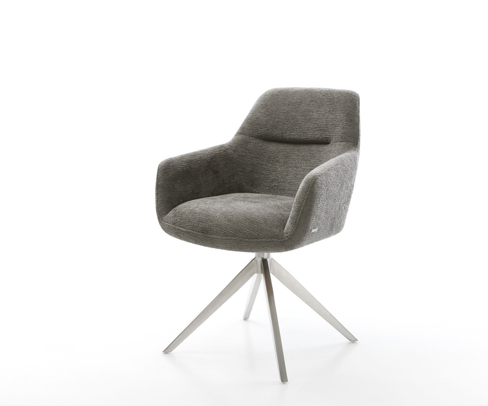 Chaise-pivotante Pejo-Flex bouclé doux couleur boue pied croisé large acier inoxydable pivotement sur 360° fonction bascule resorts ensachés