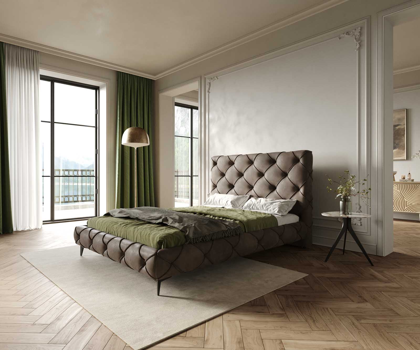 Polsterbettgestell Nayara 140x200 cm Mikrofaser Taupe Vintage Polsterbettgestell Nayara 140x200 cm Mikrofaser Taupe Vintage