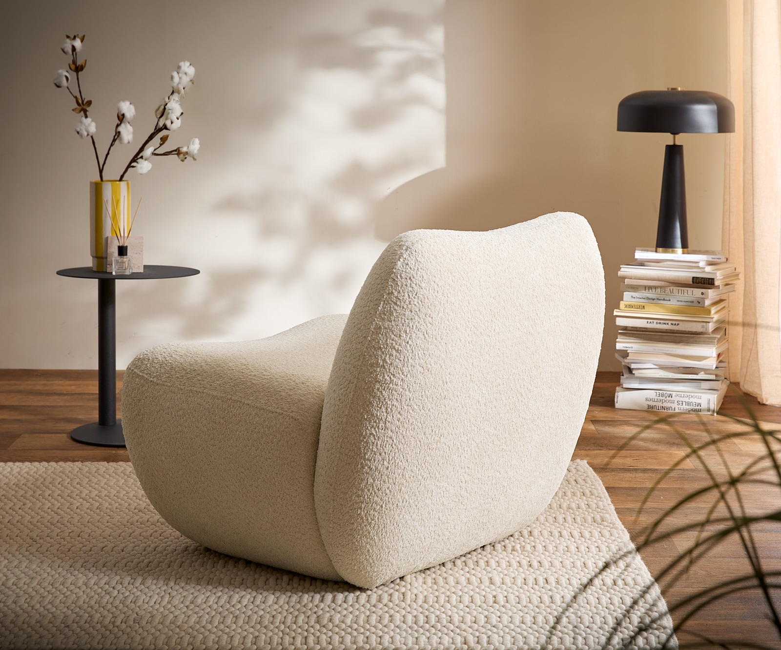Cocktailsessel Zena Plüsch Creme-Weiß 75x85 cm Loungesessel