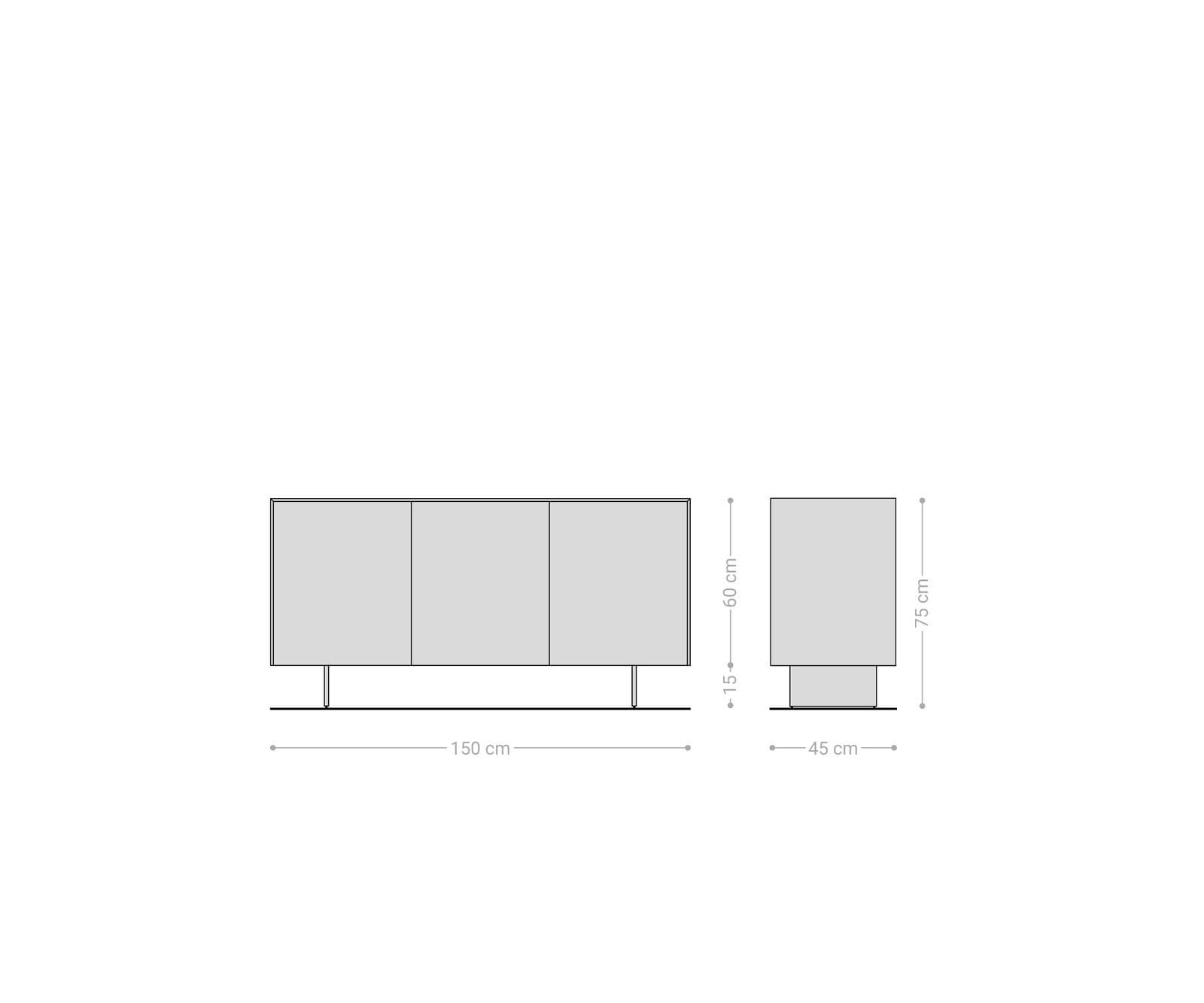 Sideboard Cuor 150 cm Keramik Laminam® Emperador Extra Lucidato Dunkelbraun 3 Türen Fuß Schwebeoptik Edelstahl 8