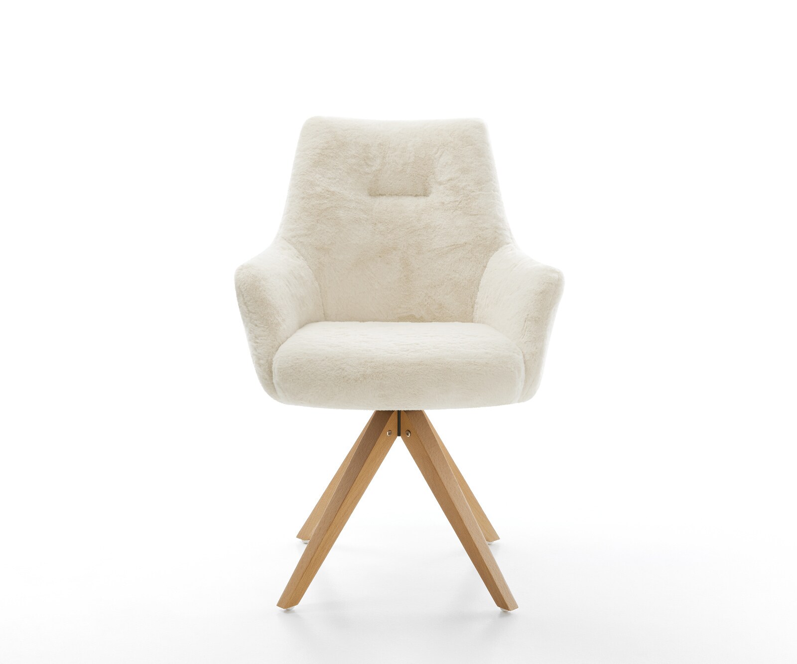 Drehstuhl Alja-Flex mit Armlehnen Plüsch Creme-Weiß Holzgestell kantig Natur 180° drehbar Taschenfederkern 2