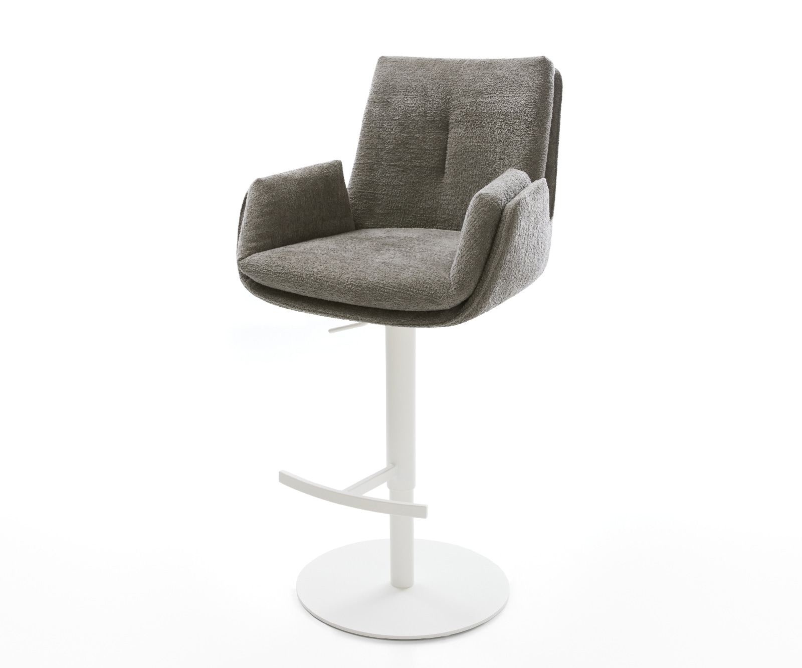 Barstuhl Clea-Flex Bouclé Soft Schlamm Drehfuß höhenverstellbar Metall Weiß