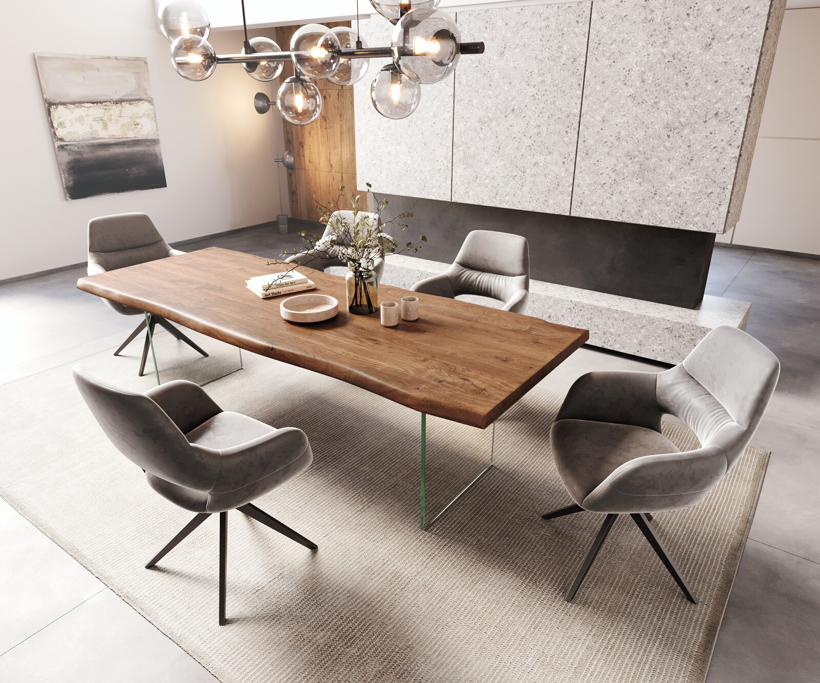 Esstisch Edge 260x100 XL Akazie Braun Glas Live-Edge 5