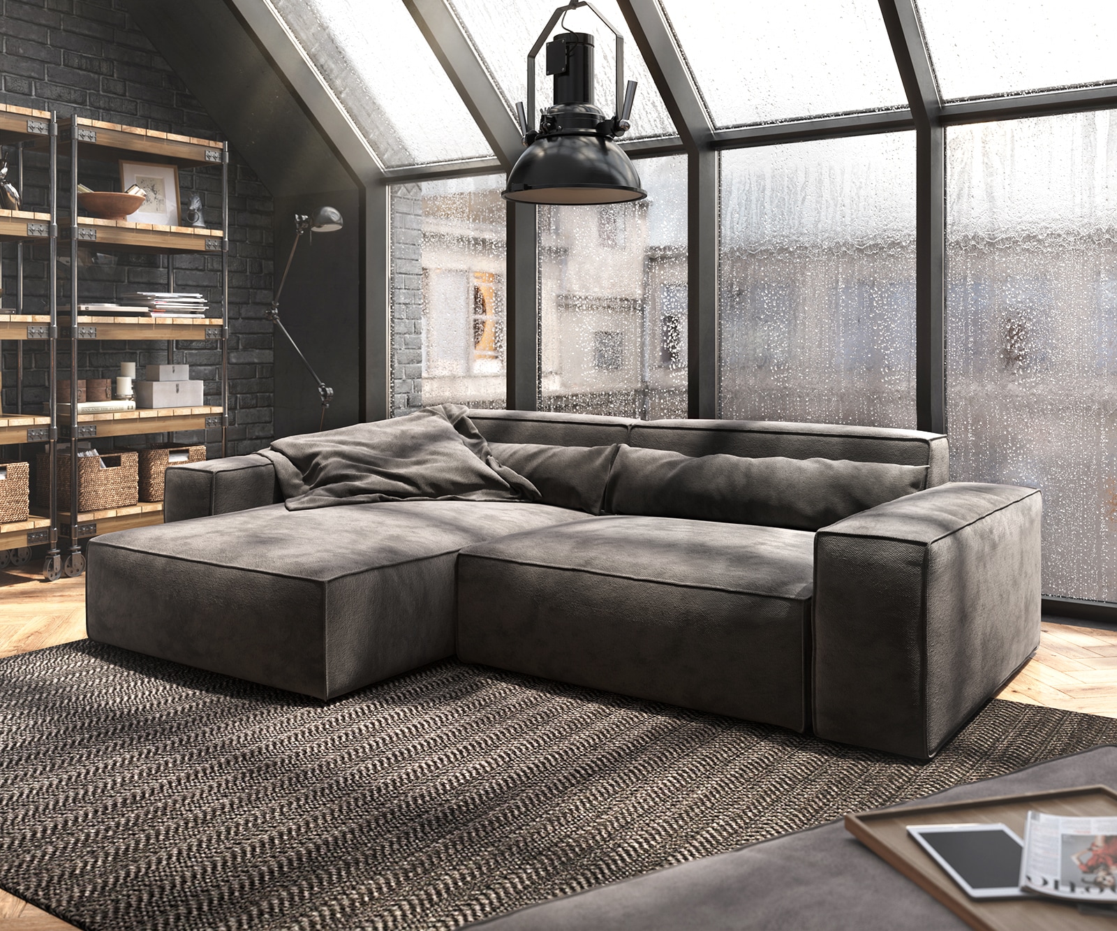 Ecksofa Sirpio XL 270x170 cm Mikrofaser Khakibraun Recamiere variabel mit Hocker Ecksofa Sirpio XL 270x170 cm Mikrofaser Khakibraun Recamiere variabel mit Hocker