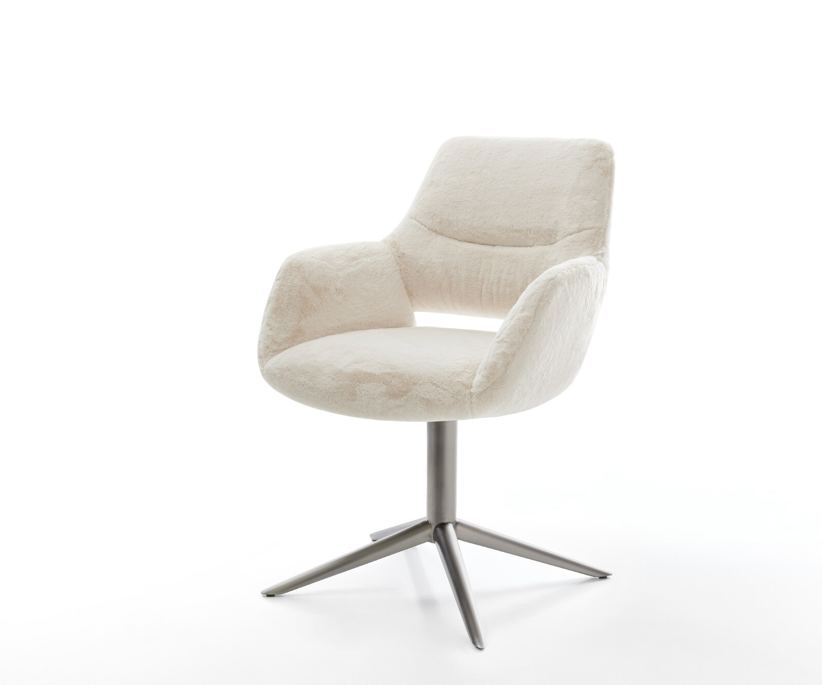 Drehstuhl Yago-Flex mit Armlehnen Plüsch Creme-Weiß Fußkreuz Graphit 360° drehbar Wippfunktion Taschenfederkern 1