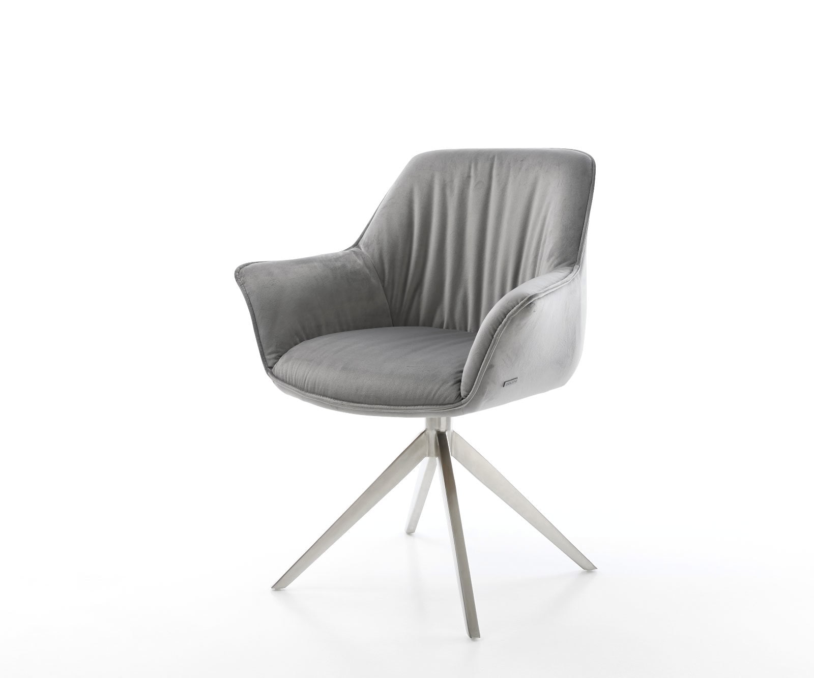 Esszimmerstuhl Keila-Flex mit Armlehnen Samt Grau Kreuzgestell breit Edelstahl Esszimmerstuhl Keila-Flex mit Armlehnen Samt Grau Kreuzgestell breit Edelstahl