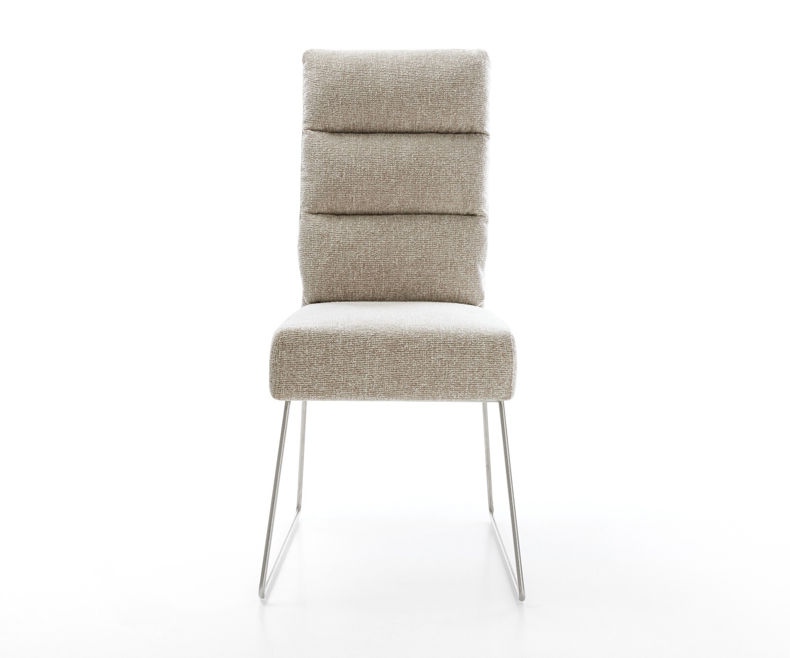 Esszimmerstuhl Pela-Flex Webstoff Soft Beige Kufengestell Edelstahl Taschenfederkern 1