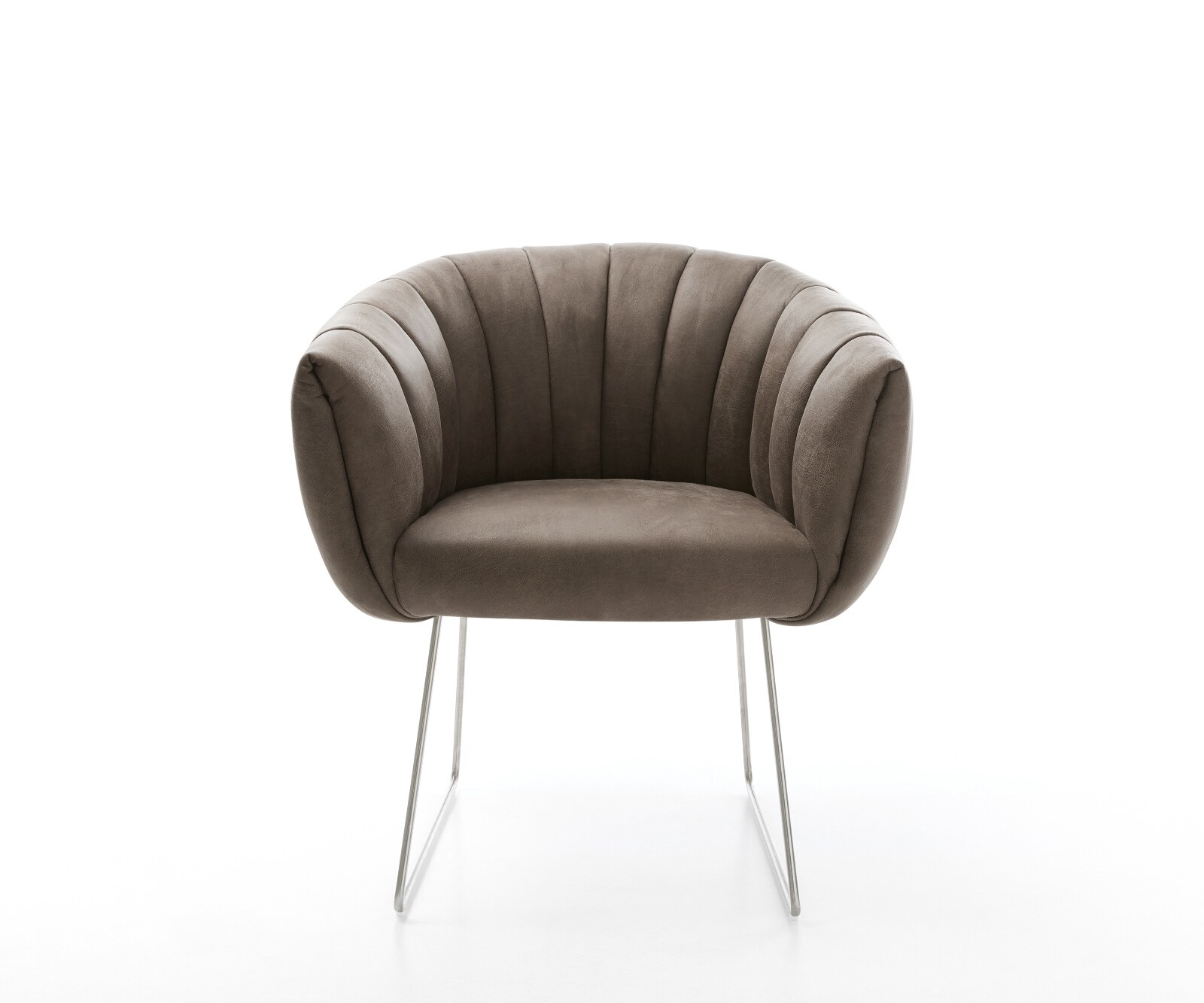 Esszimmerstuhl Jada-Flex Mikrofaser Taupe Vintage Kufengestell Edelstahl Taschenfederkern 1