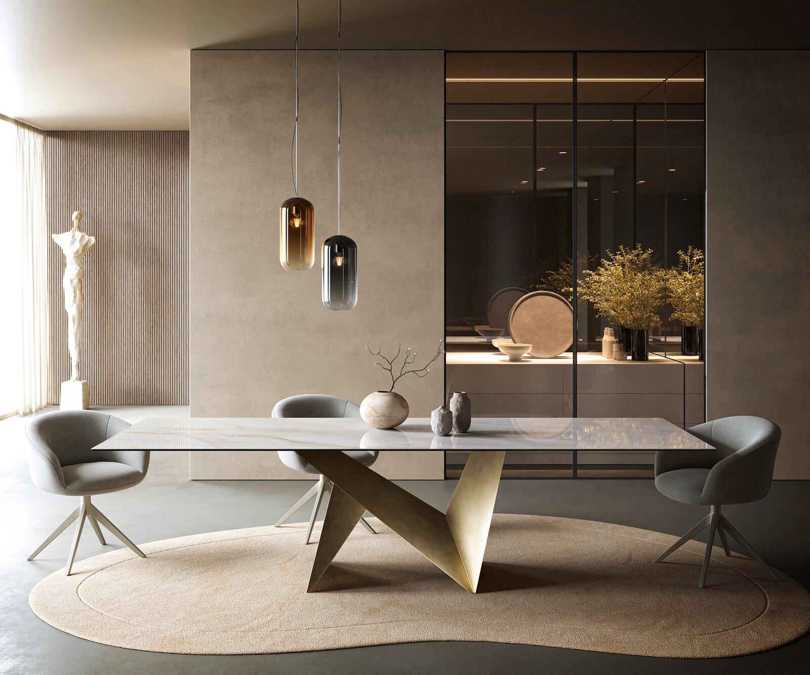 Esstisch Edge 300x100 cm Keramik Onyx Pearl Origami Metallic Gold 2