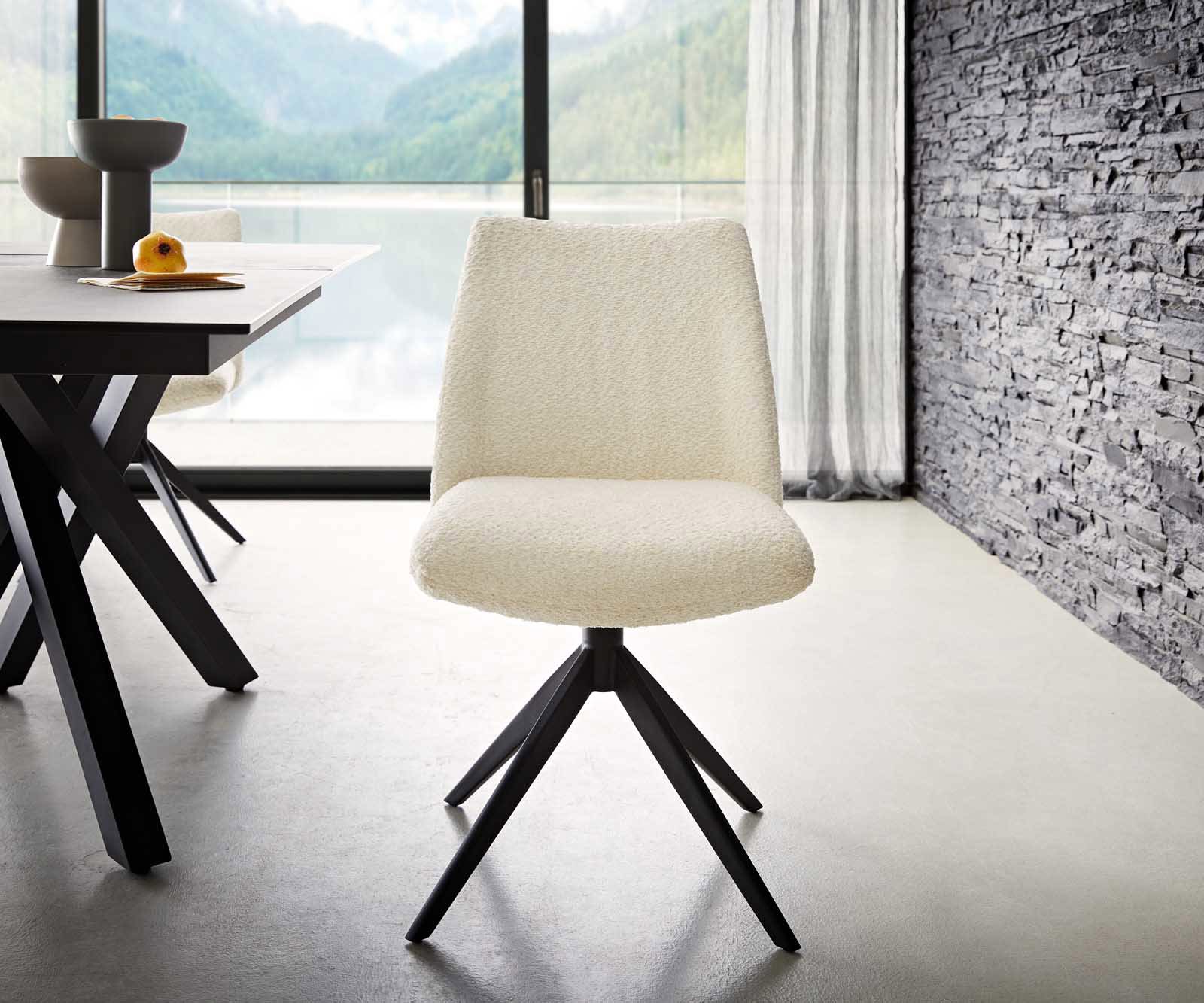 Drehstuhl Elso-Flex Bouclé Weiß Kreuzgestell breit Schwarz 360° drehbar Taschenfederkern 1