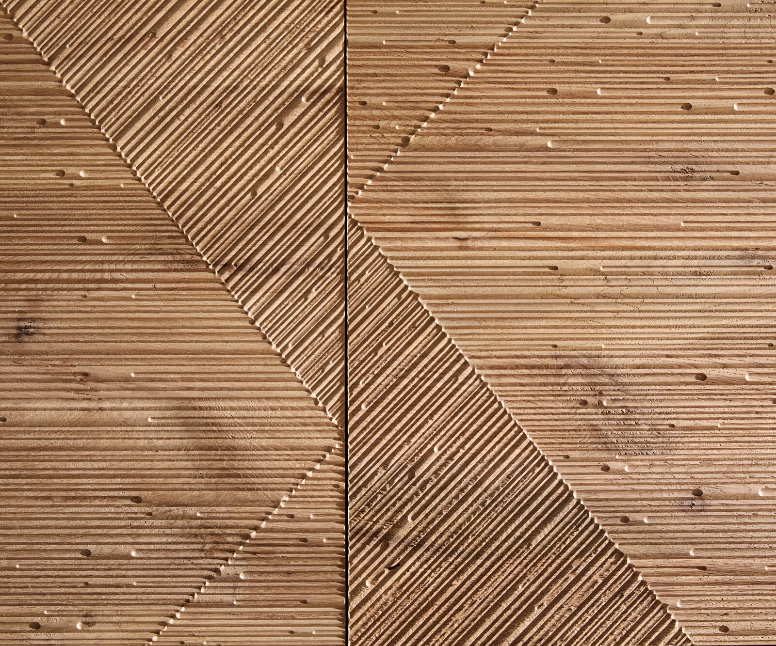 Sideboard Tereos 200 cm Eiche Natur 3D Effekt 4 Türen Kufe Edelstahl gebürstet 2