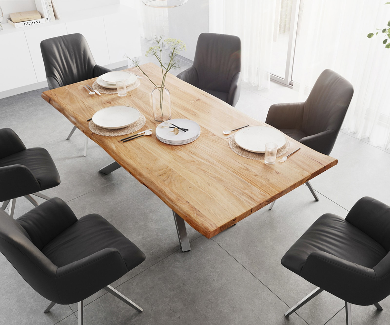 Esstisch Edge 200x100 Akazie Natur Kreuzgestell Rechteck Edelstahl Live-Edge 6 Esstisch Edge 200x100 Akazie Natur Kreuzgestell Rechteck Edelstahl Live-Edge 6