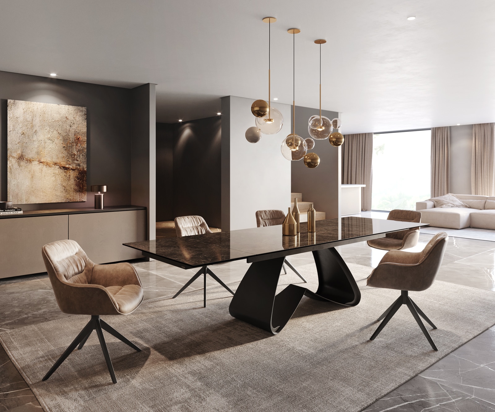 Esstisch Edge 200-300x100 Keramik Laminam® Emperador Extra Lucidato Dunkelbraun W-Gestell Schwarz ausziehbar 4 Esstisch Edge 200-300x100 Keramik Laminam® Emperador Extra Lucidato Dunkelbraun W-Gestell Schwarz ausziehbar 4