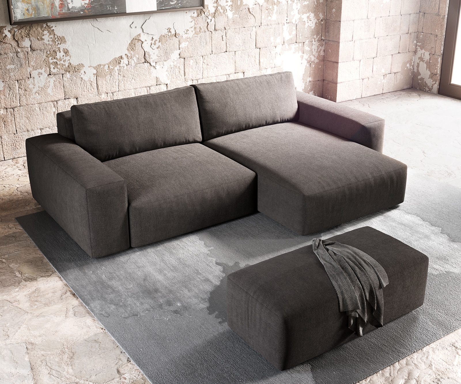 Ecksofa Lanzo XL 270x180 cm Mikrofaser Khakibraun Recamiere variabel mit Hocker 4 Ecksofa Lanzo XL 270x180 cm Mikrofaser Khakibraun Recamiere variabel mit Hocker 4