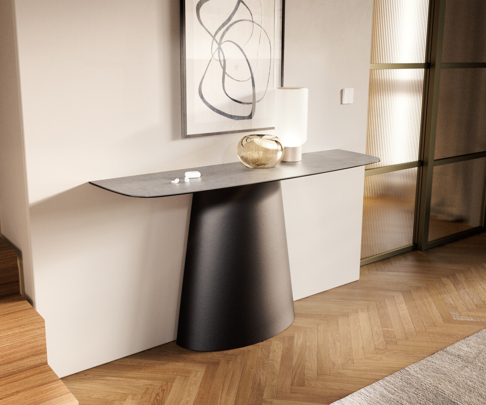 Konsolentisch Edge Boot 140x40 cm Keramik Beton Grau Conos Metall Schwarz 3