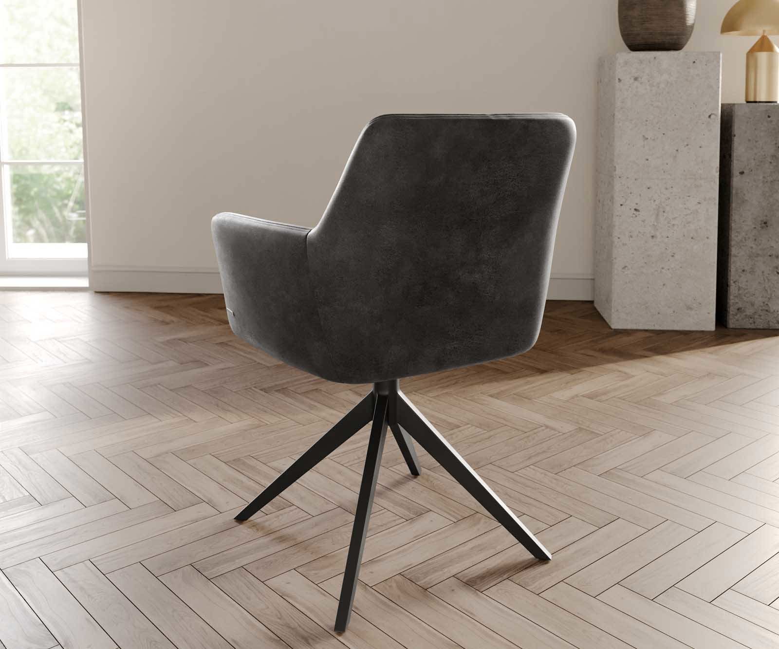 Drehstuhl Xana-Flex mit Armlehnen Mikrofaser Anthrazit Vintage Kreuzgestell breit Schwarz 360° drehbar Taschenfederkern 4