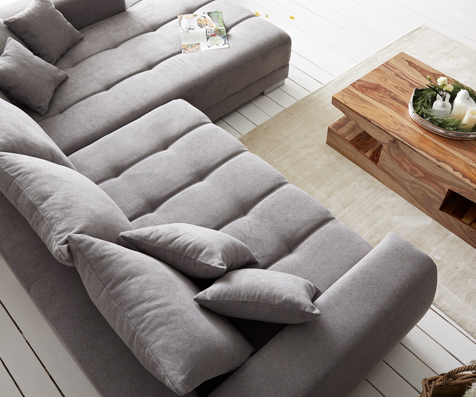 Ecksofa Josea 300x220 cm Mikrofaser Steingrau Recamiere rechts 5
