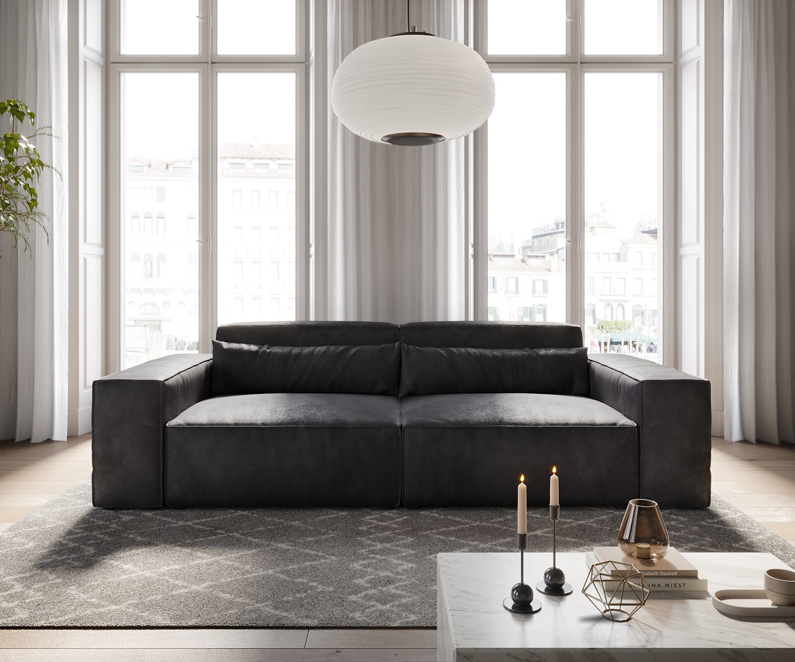 Big-Sofa Sirpio 230x90 cm Lederimitat Vintage Anthrazit 1