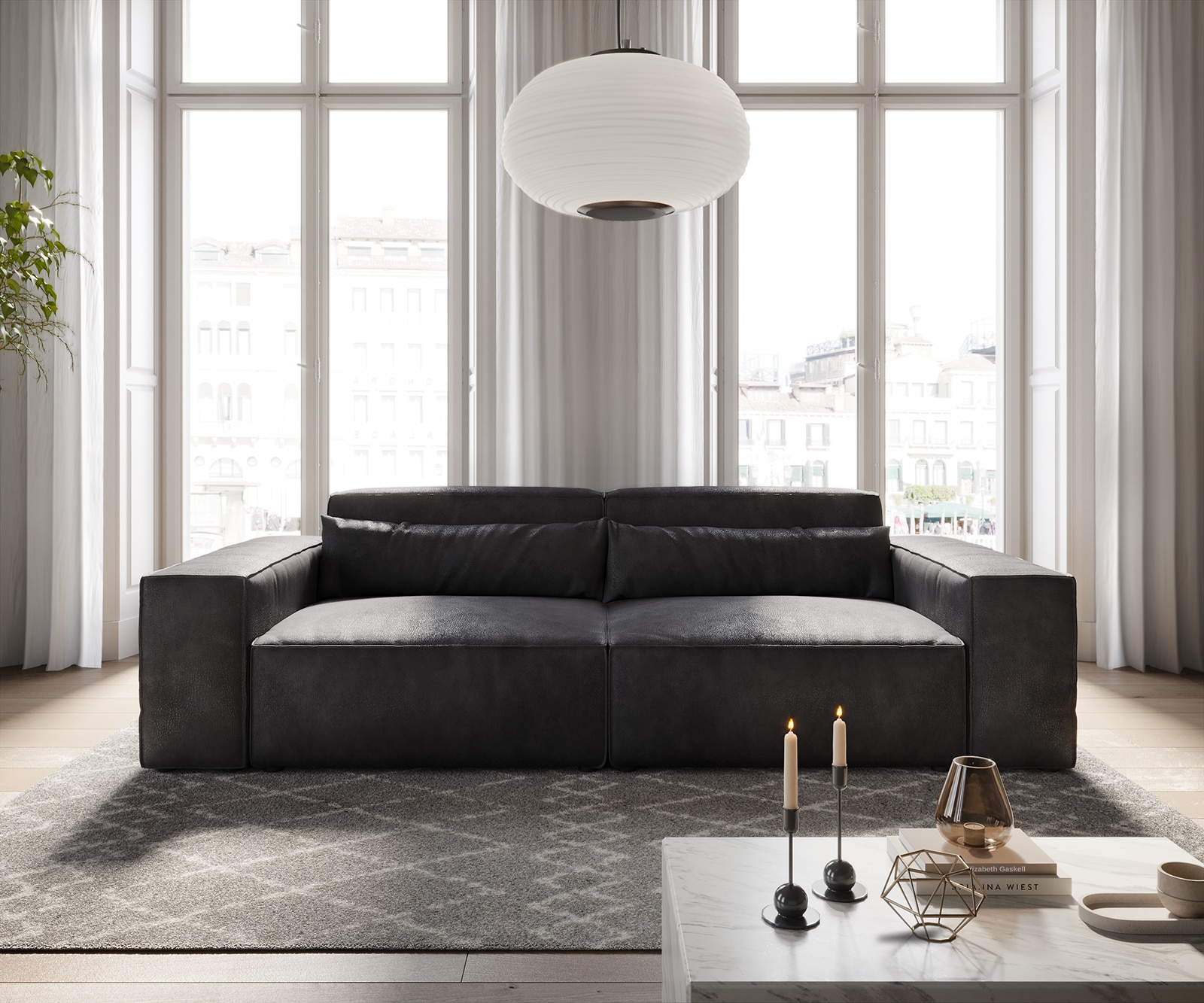 Big-Sofa Sirpio 230x95 cm Lederimitat Vintage Anthrazit 1 Big-Sofa Sirpio 230x95 cm Lederimitat Vintage Anthrazit 1