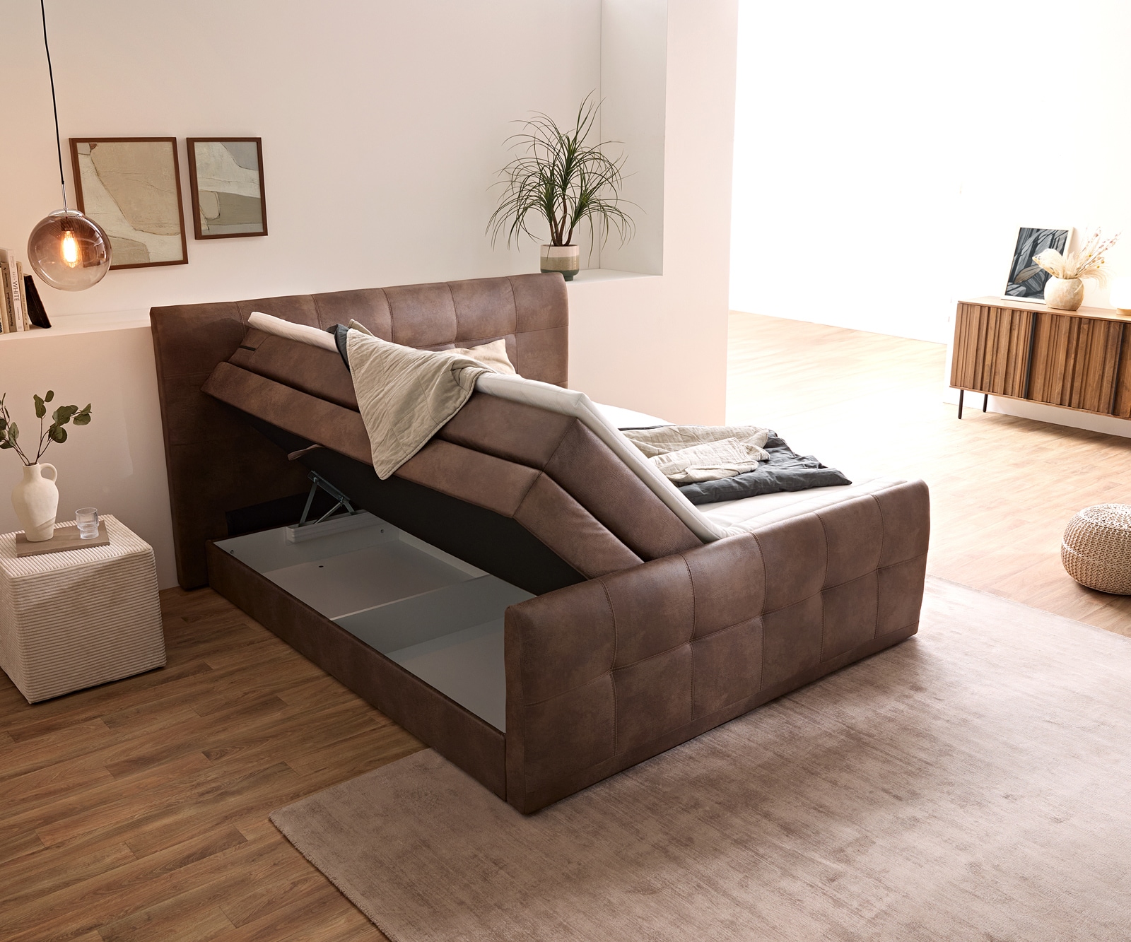 Boxspringbett Amarillo 180x200 cm Braun mit Matratze, Topper und Bettkasten 4