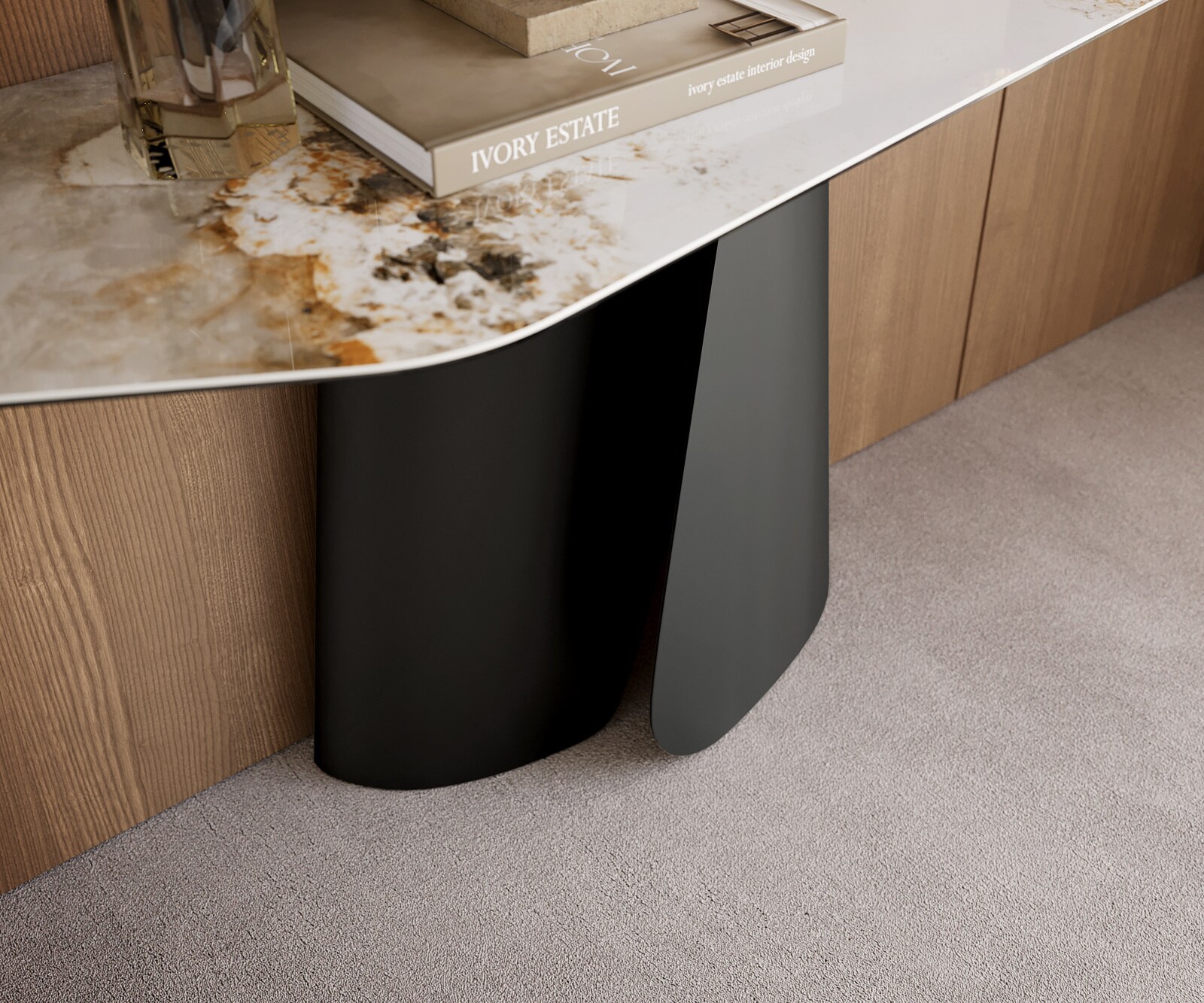 Konsolentisch Edge Polygonal 180x50 cm Keramik Minas Melange Weiß-Beige Livos Metall Schwarz 6