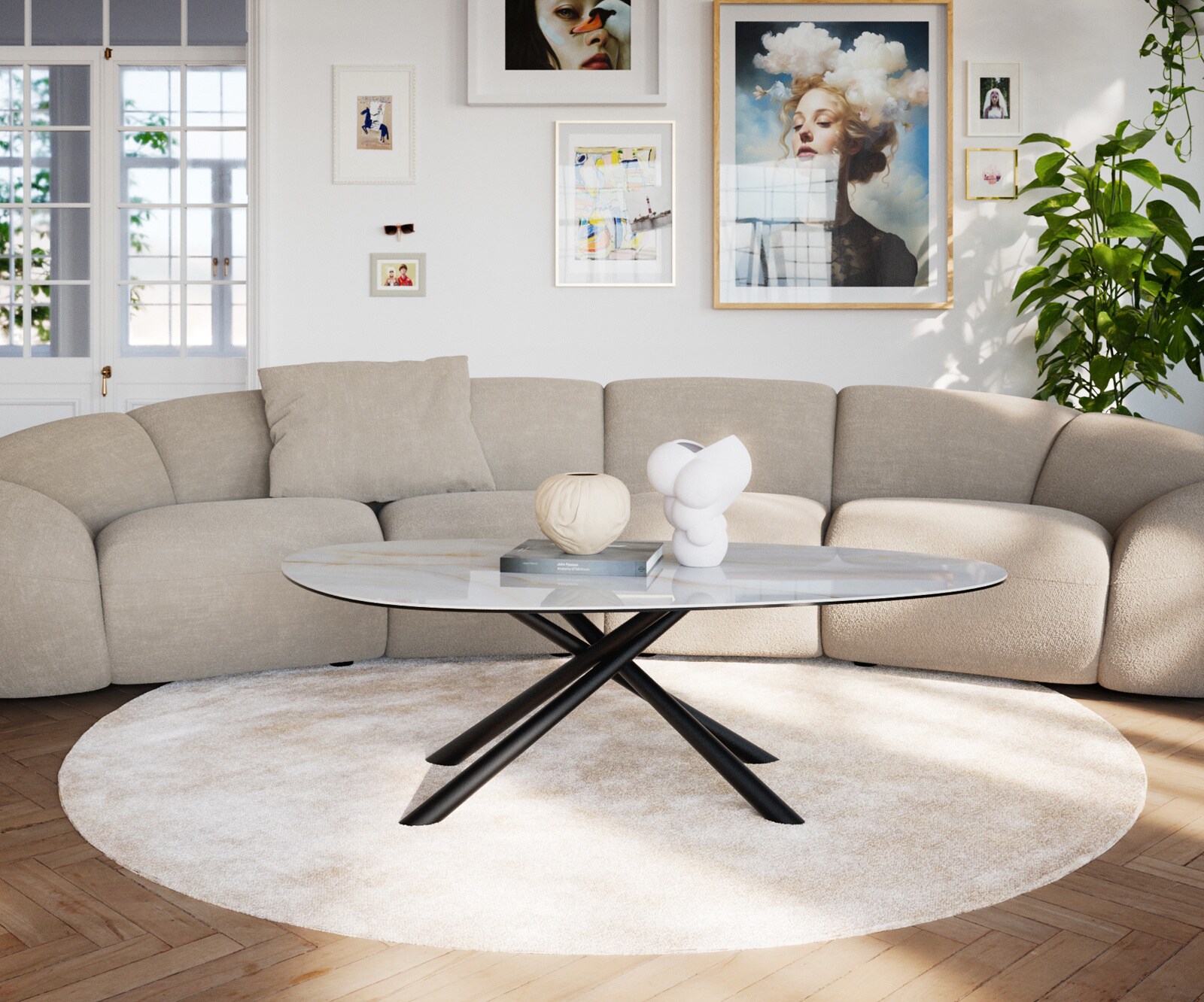 Couchtisch Edge Oval 140x75 cm Keramik Onyx Pearl Sarity Metall Schwarz 2