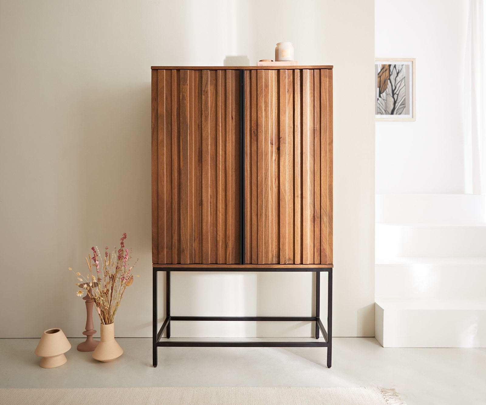 Highboard Sivela 90x150 cm Mango Braun Metall Schwarz 2 Türen 1 Highboard Sivela 90x150 cm Mango Braun Metall Schwarz 2 Türen 1