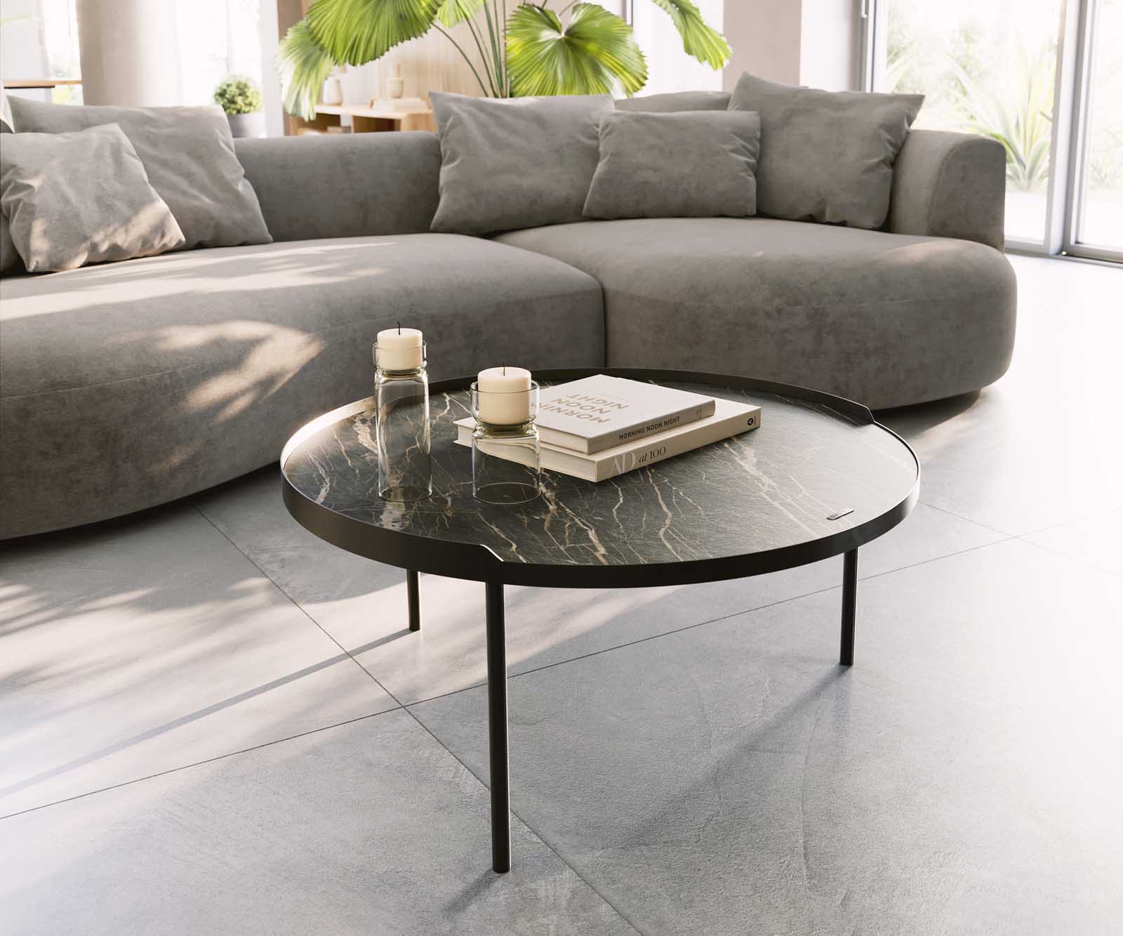 Table-basse Torell cm Céramique Laminam®Noir Désir Marron Cadre métallique finition effet titane