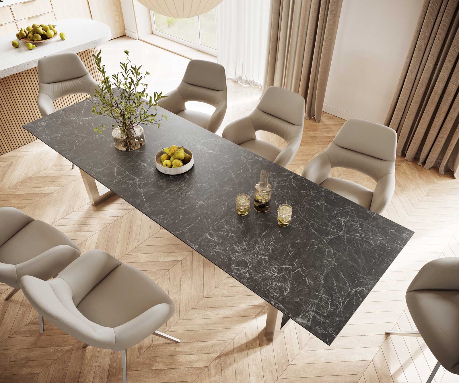 Esstisch Edge 300x100 Keramik Laminam® Nero Greco Anthrazit Edelstahl Breit 3