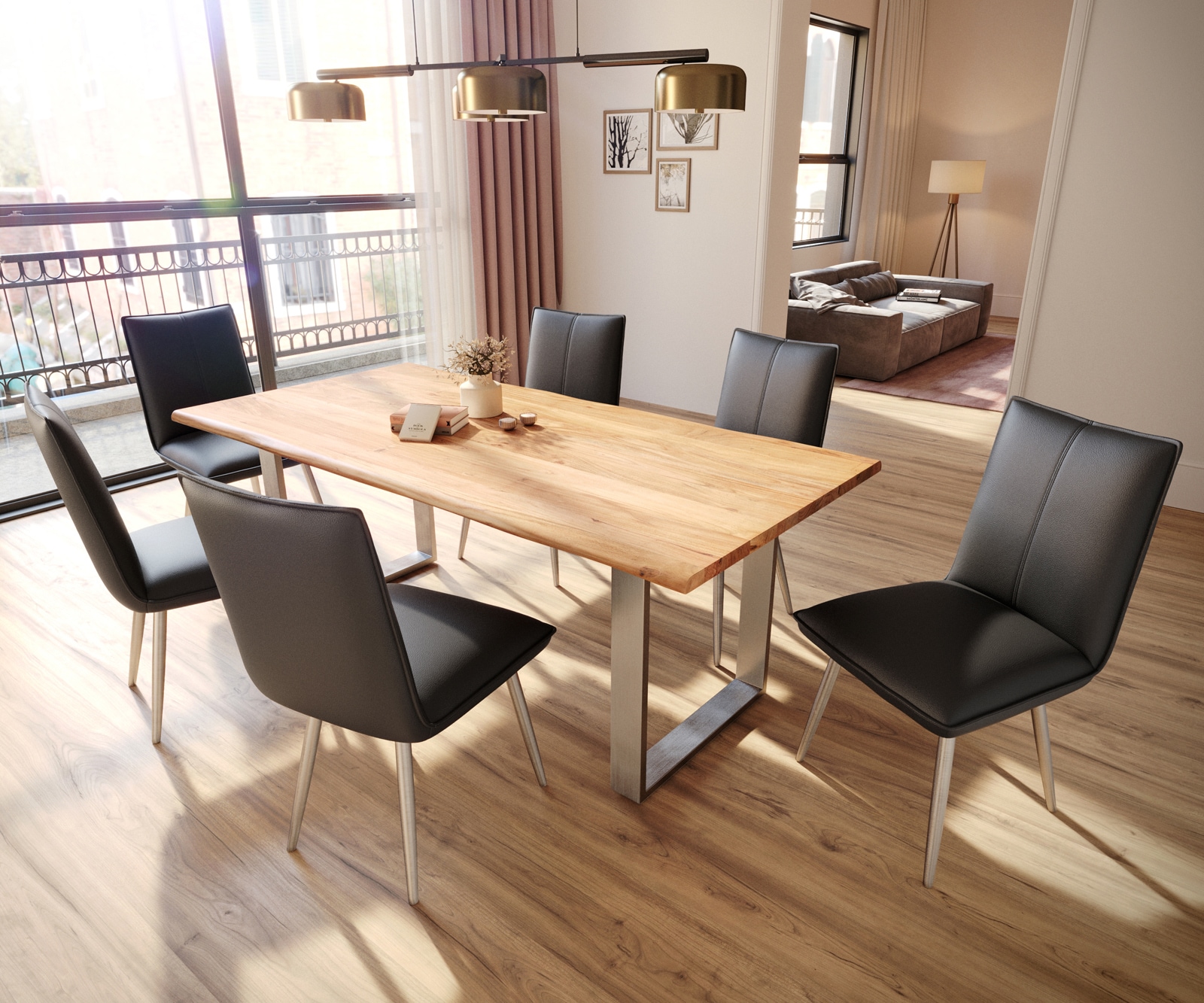 Esszimmerstuhl Lelio-Flex Echt-Leder Schwarz 4-Fuß konisch Edelstahl Taschenfederkern 3 Esszimmerstuhl Lelio-Flex Echt-Leder Schwarz 4-Fuß konisch Edelstahl Taschenfederkern 3