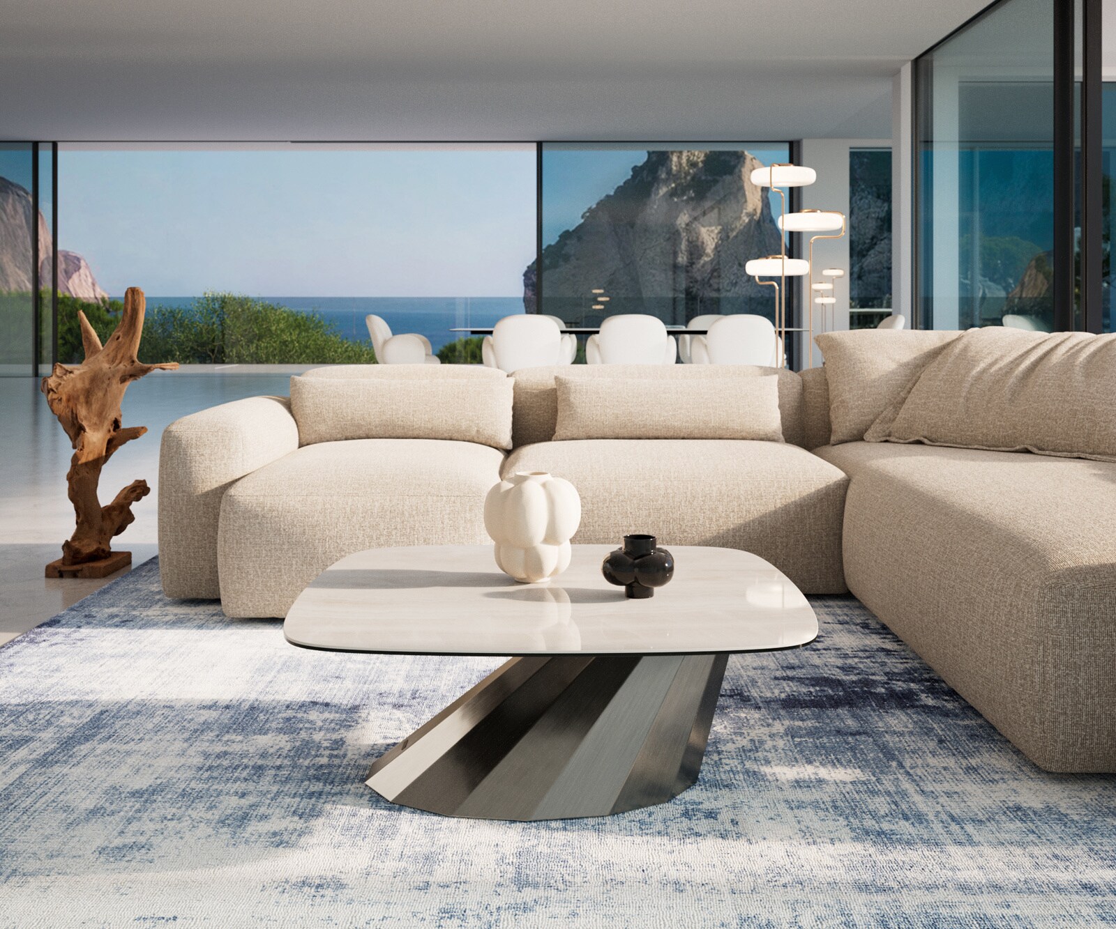 Couchtisch Edge Boot 90x90 cm Keramik Onyx Champagne Parabi Edelstahl gebürstet 2