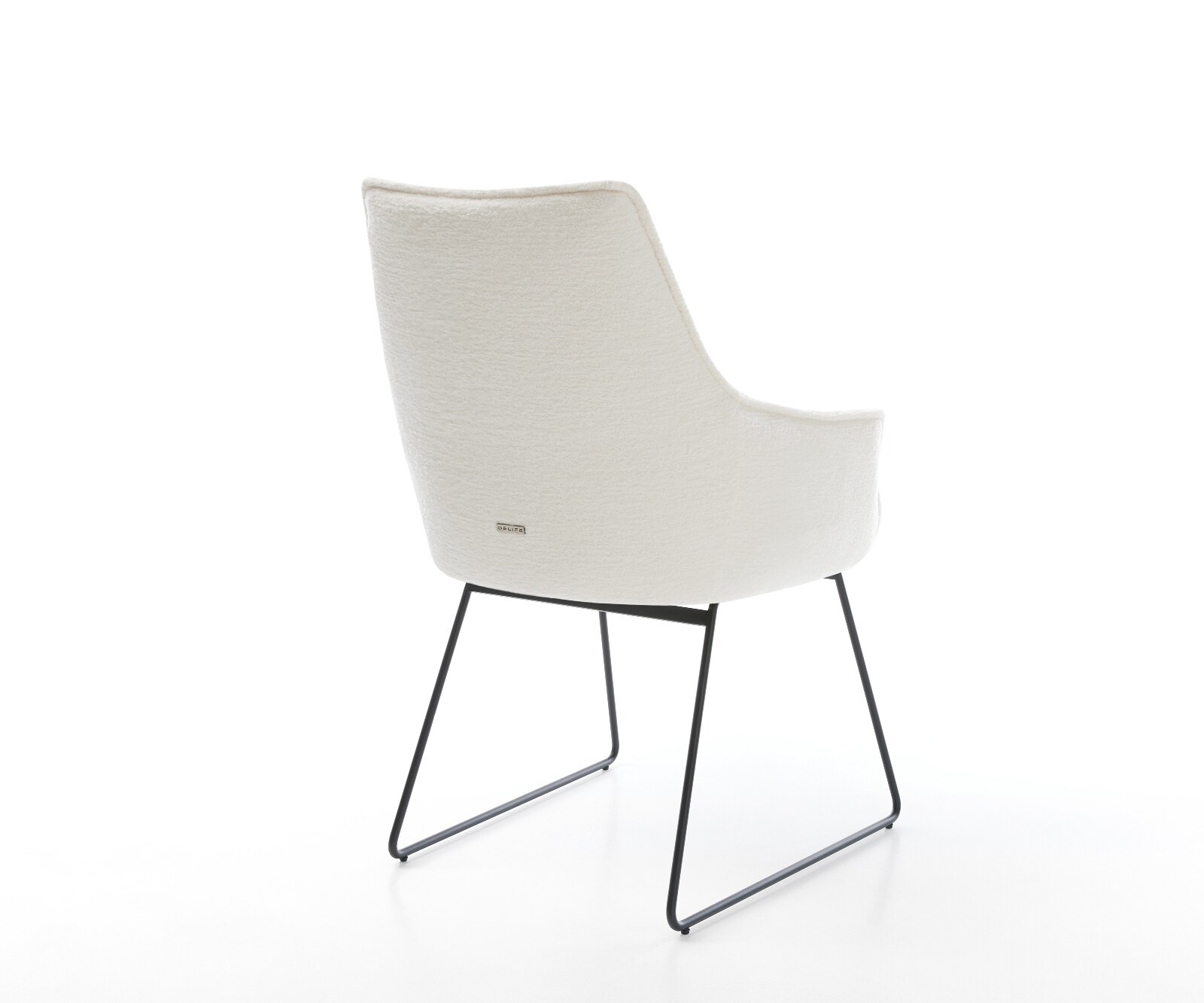 Esszimmerstuhl Alja-Flex mit Armlehnen Bouclé Soft Beige Kufengestell Schwarz Taschenfederkern 4