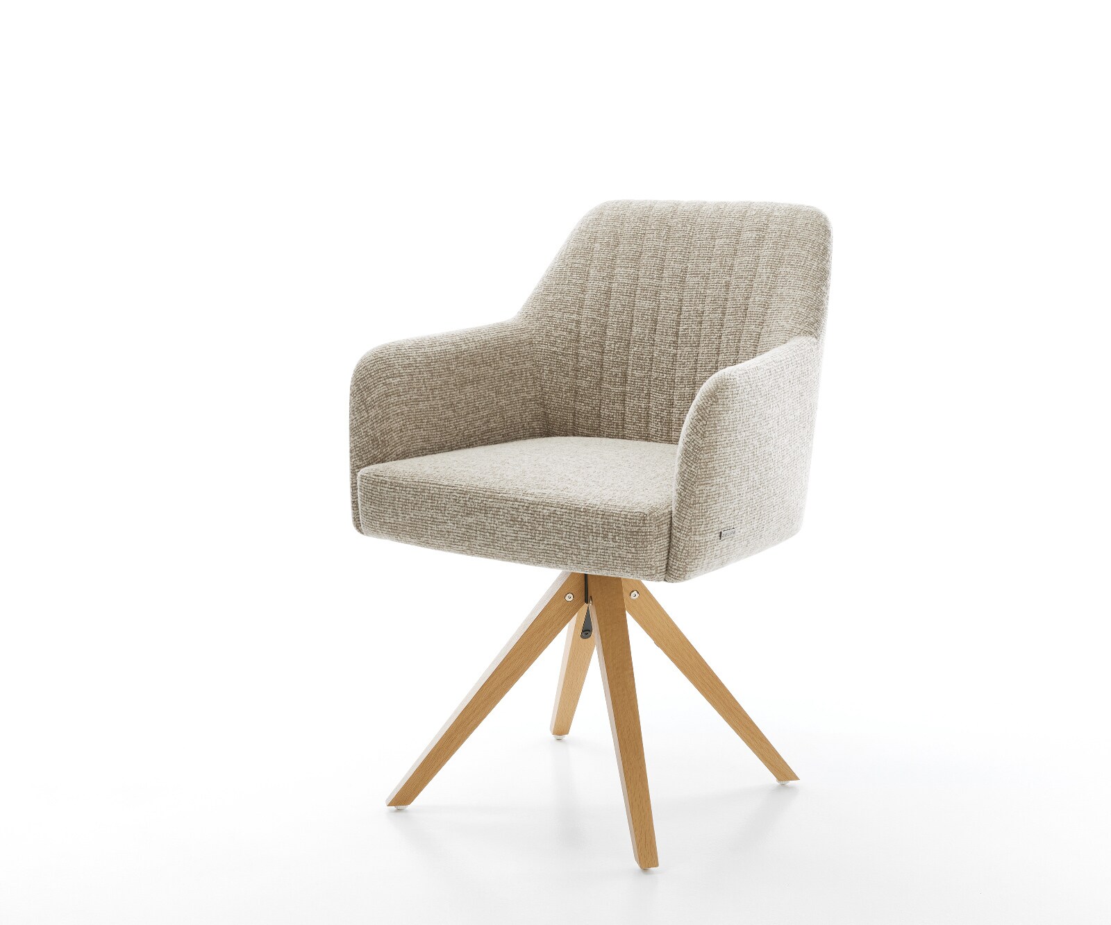 Chaise-pivotante Greg-Flex tissu tissé doux beige pied en bois angulaire naturel pivotement sur 180° ressorts ensachés