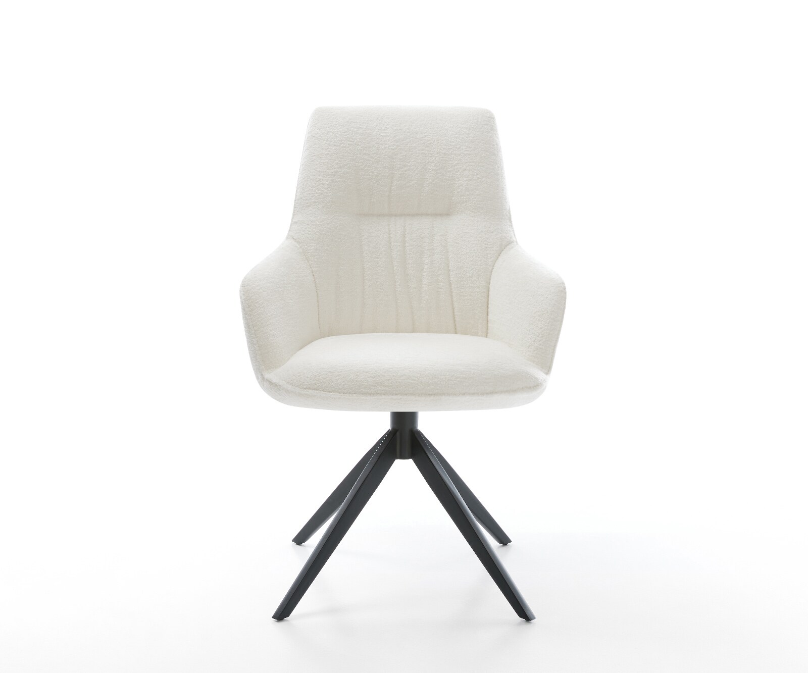 Drehstuhl Zelia-Flex mit Armlehnen Bouclé Soft Beige Kreuzgestell breit Schwarz 360° drehbar Wippfunktion Taschenfederkern 1