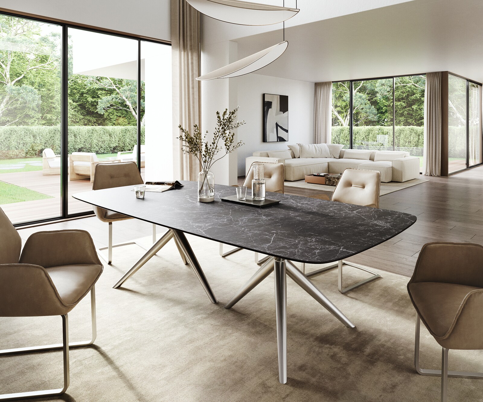 Esstisch Edge Boot 260x120 cm Keramik Laminam® Nero Greco Anthrazit Estelar rund Edelstahl 2