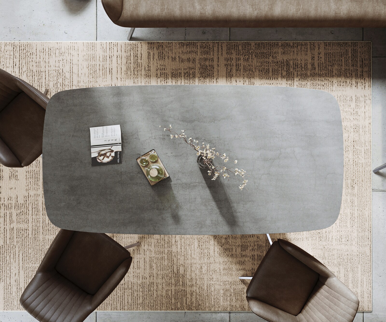 Esstisch Edge Boot 200x100 cm Keramik Beton Grau Cono Metallic Silber 5