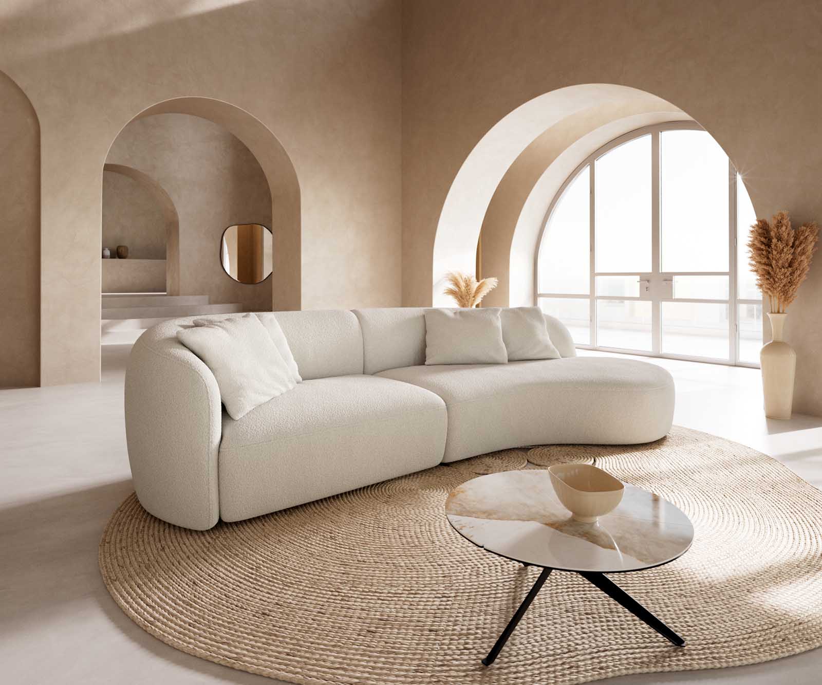 Sofa Mairi 330x160 cm Bouclé Creme-Weiß 1