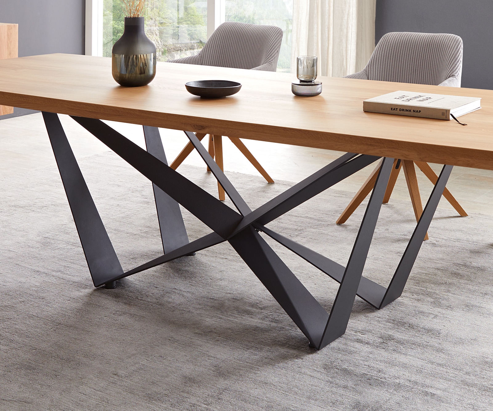 Esstisch Edge 300x100 Eiche Natur Spider Flachstahl Schwarz 5