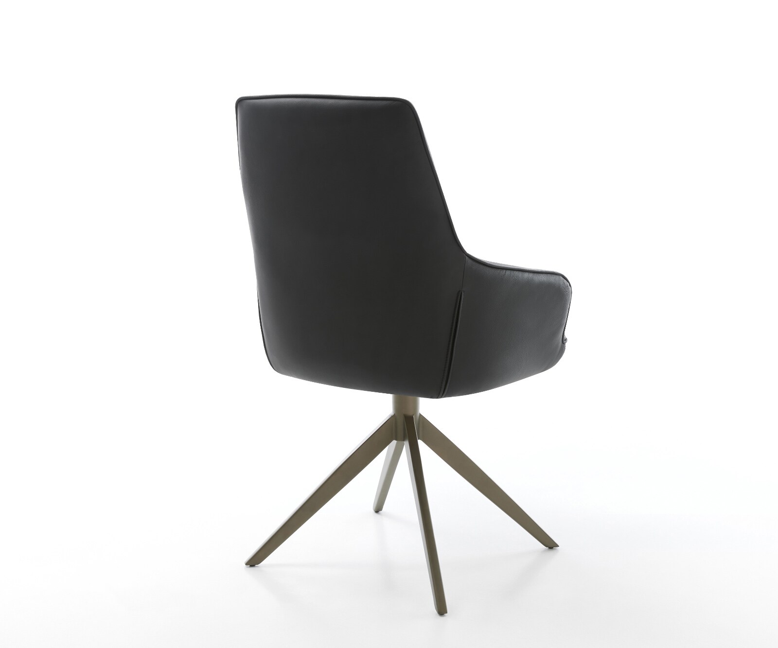 Drehstuhl Zelia-Flex mit Armlehnen Echt-Leder Schwarz Kreuzgestell breit Effektfinish Titan 360° drehbar Wippfunktion Taschenfederkern 5